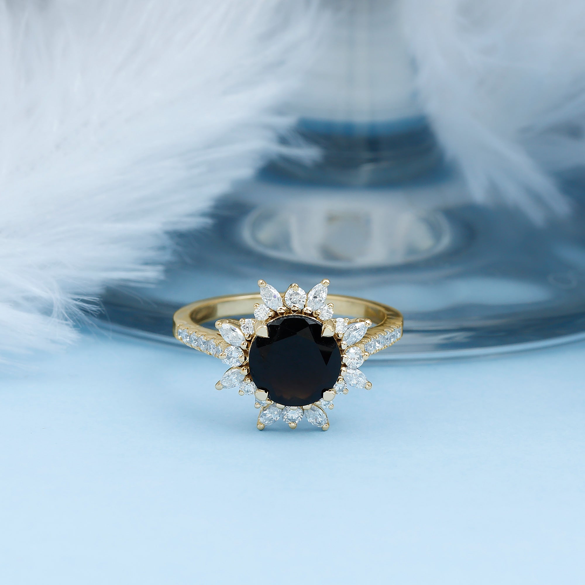 Certified 2 Carat Lab Grown Black Diamond Halo Engagement Ring For Women AAAA ( Synthetic ) - Rosec Jewels