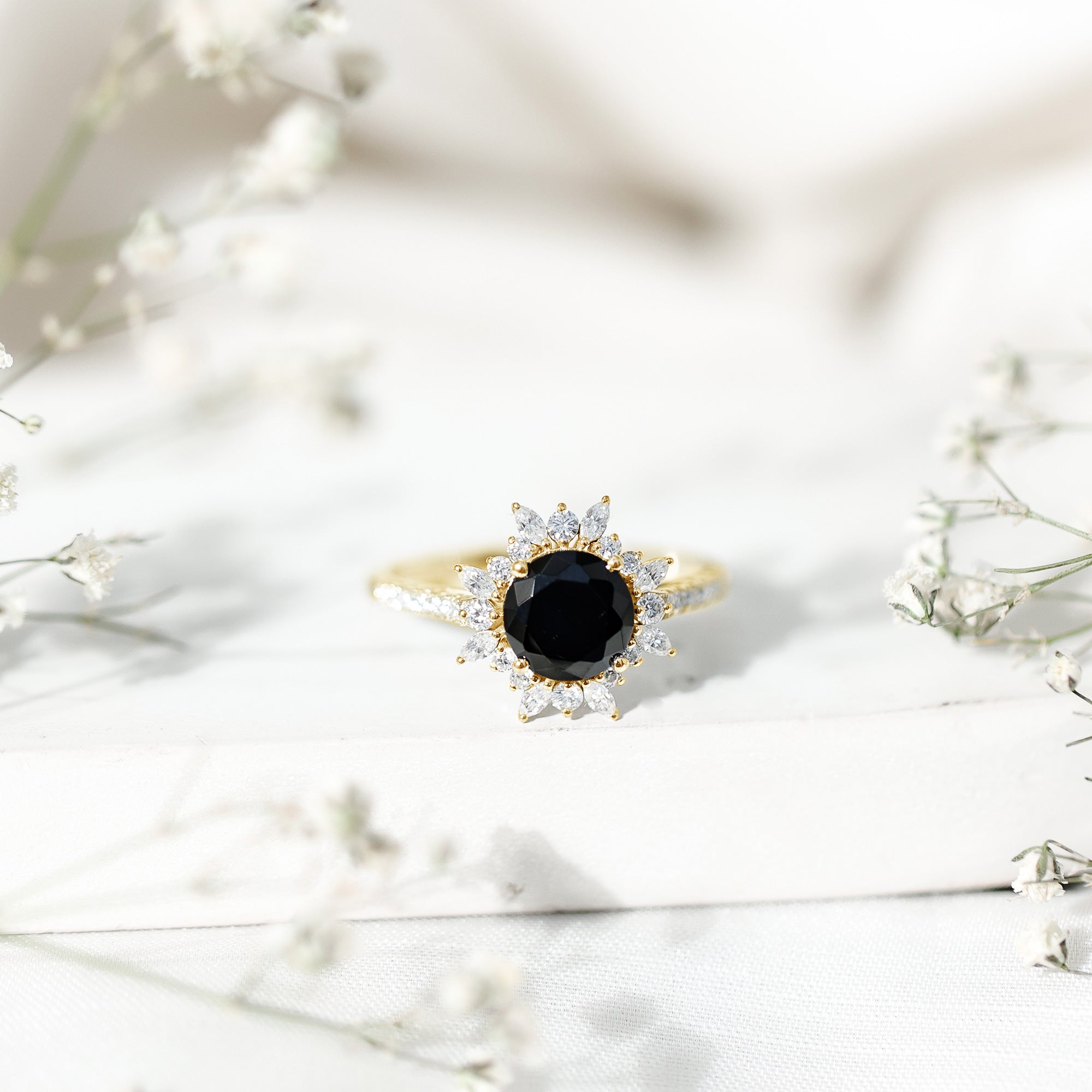 Certified 2 Carat Lab Grown Black Diamond Halo Engagement Ring For Women AAAA ( Synthetic ) - Rosec Jewels