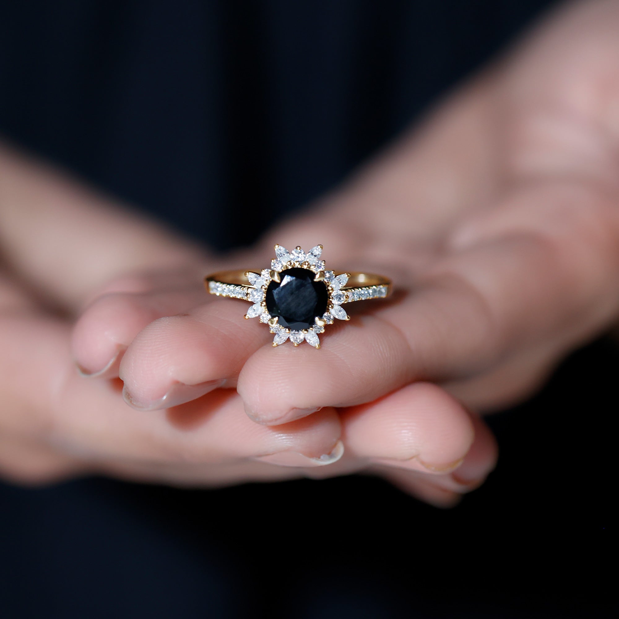 Certified 2 Carat Lab Grown Black Diamond Halo Engagement Ring For Women AAAA ( Synthetic ) - Rosec Jewels