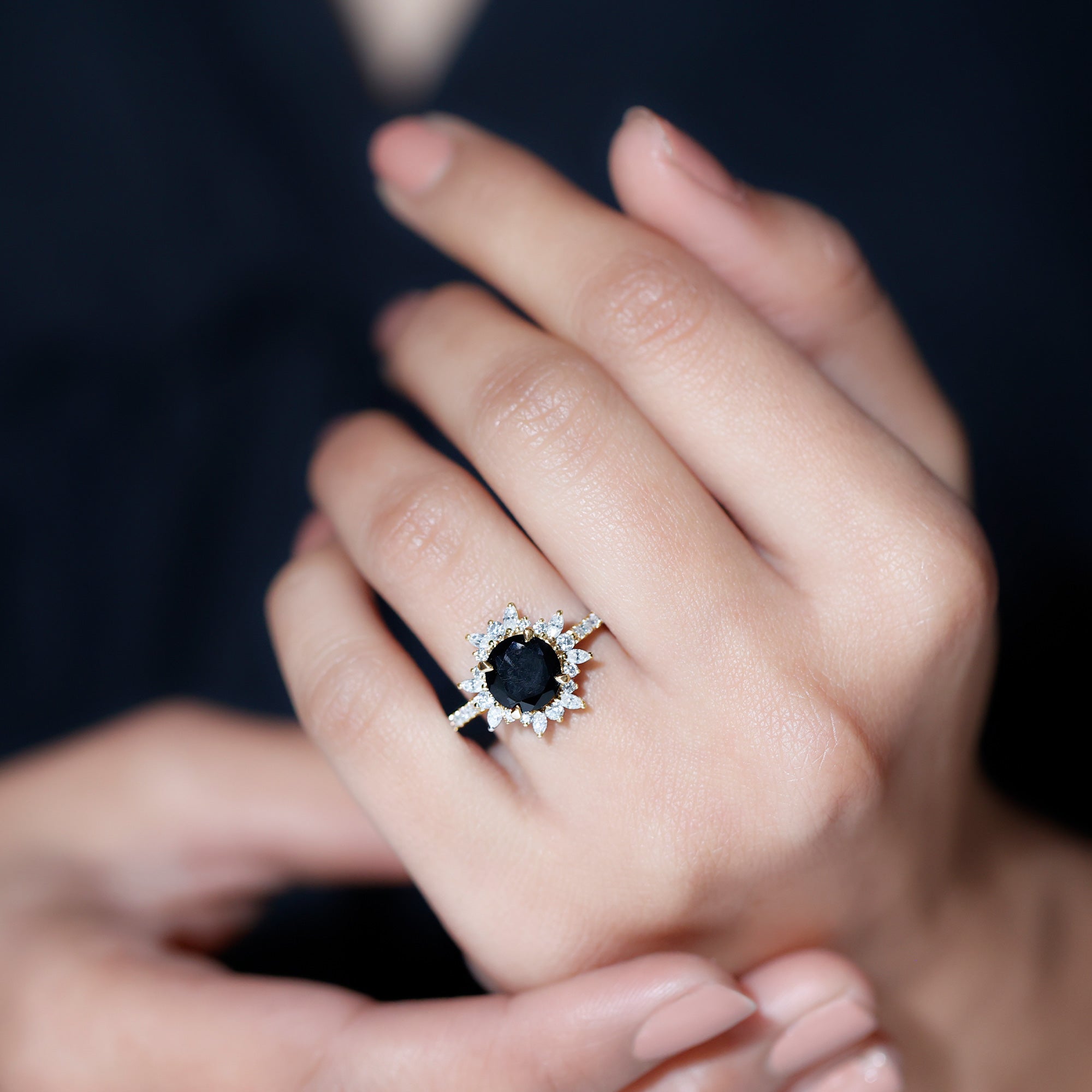 Certified 2 Carat Lab Grown Black Diamond Halo Engagement Ring For Women AAAA ( Synthetic ) - Rosec Jewels