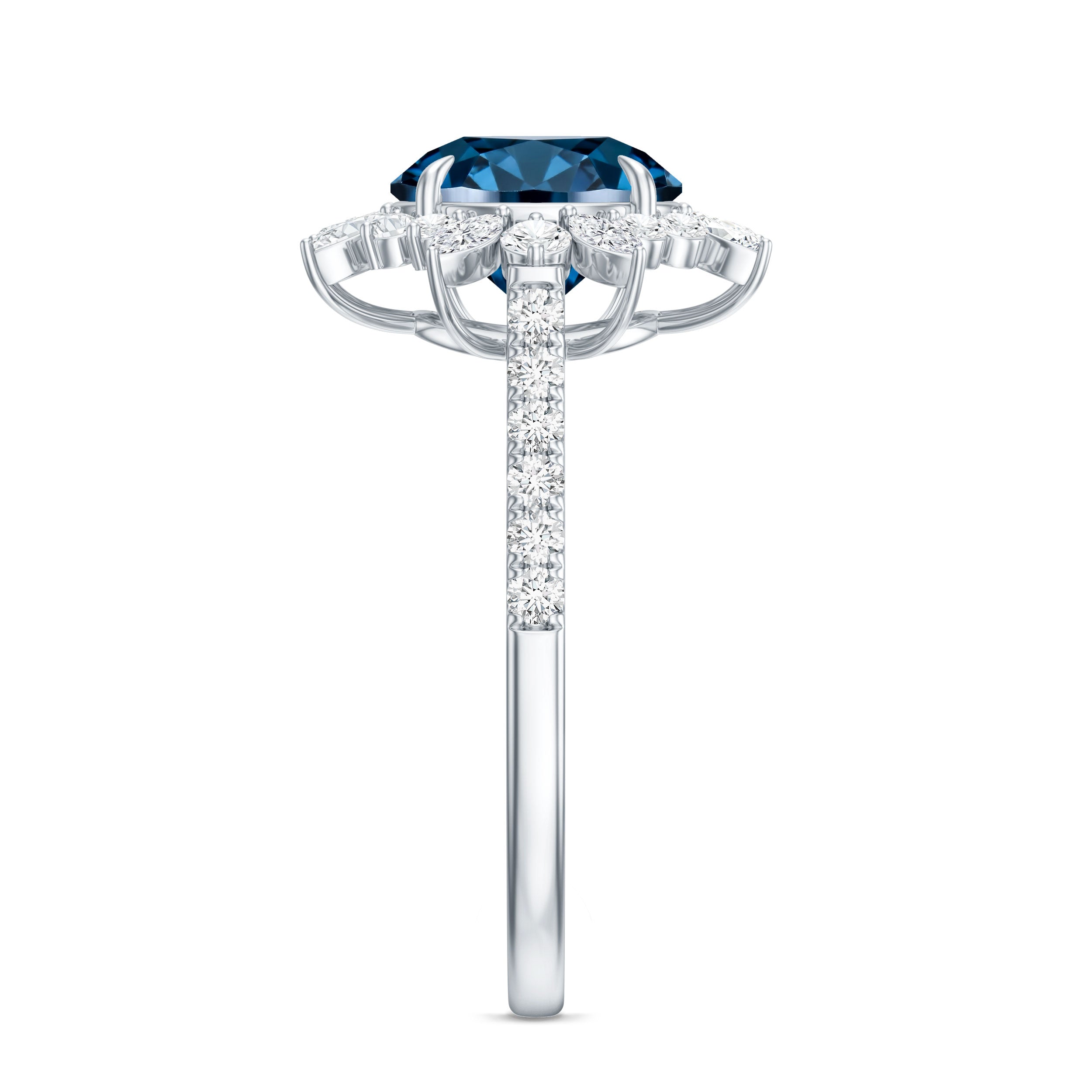 Certified London Blue Topaz and Diamond Statement Engagement Ring AAA - Rosec Jewels