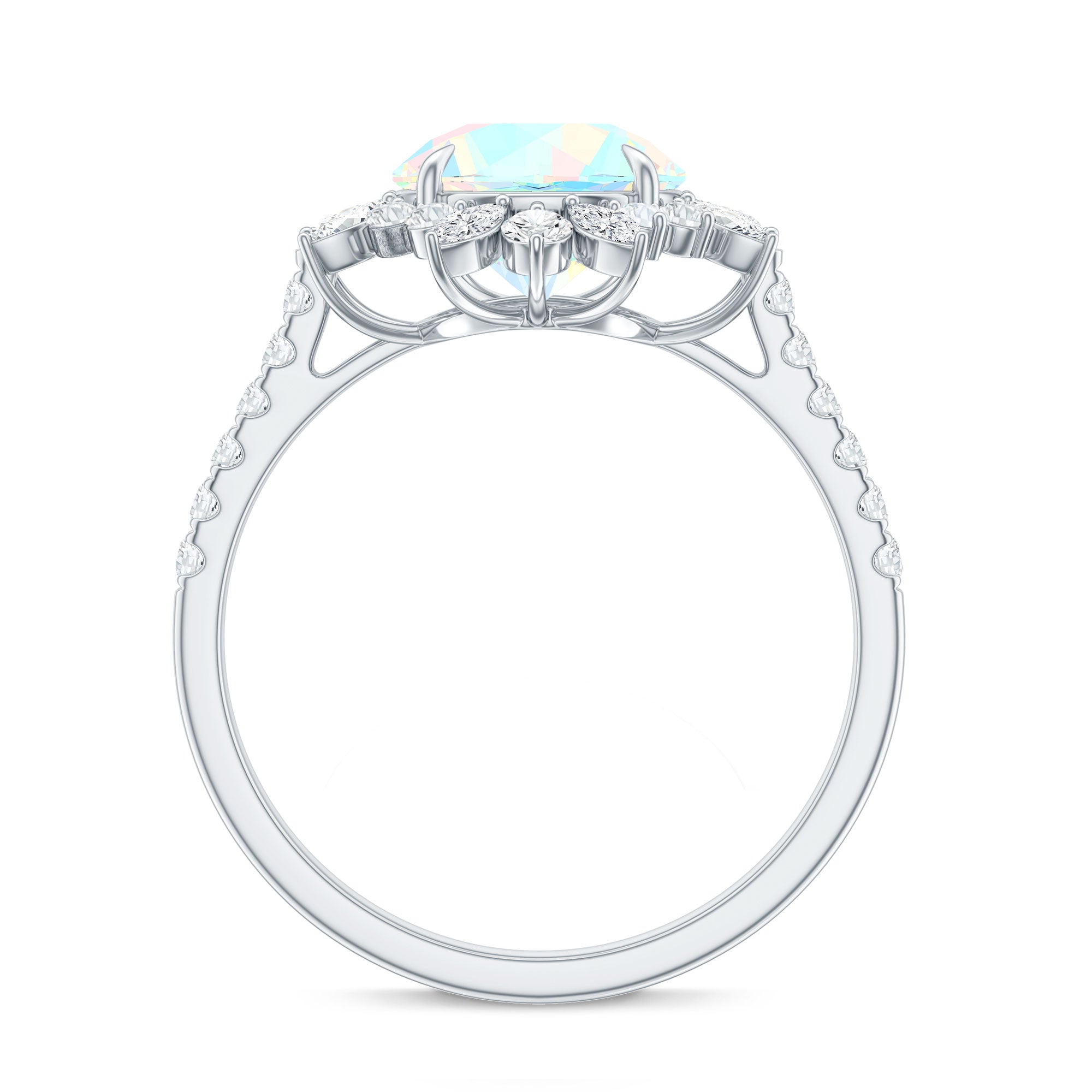 Natural 8mm Ethiopian Opal Halo Engagement Ring with Side Stones AAA - Rosec Jewels