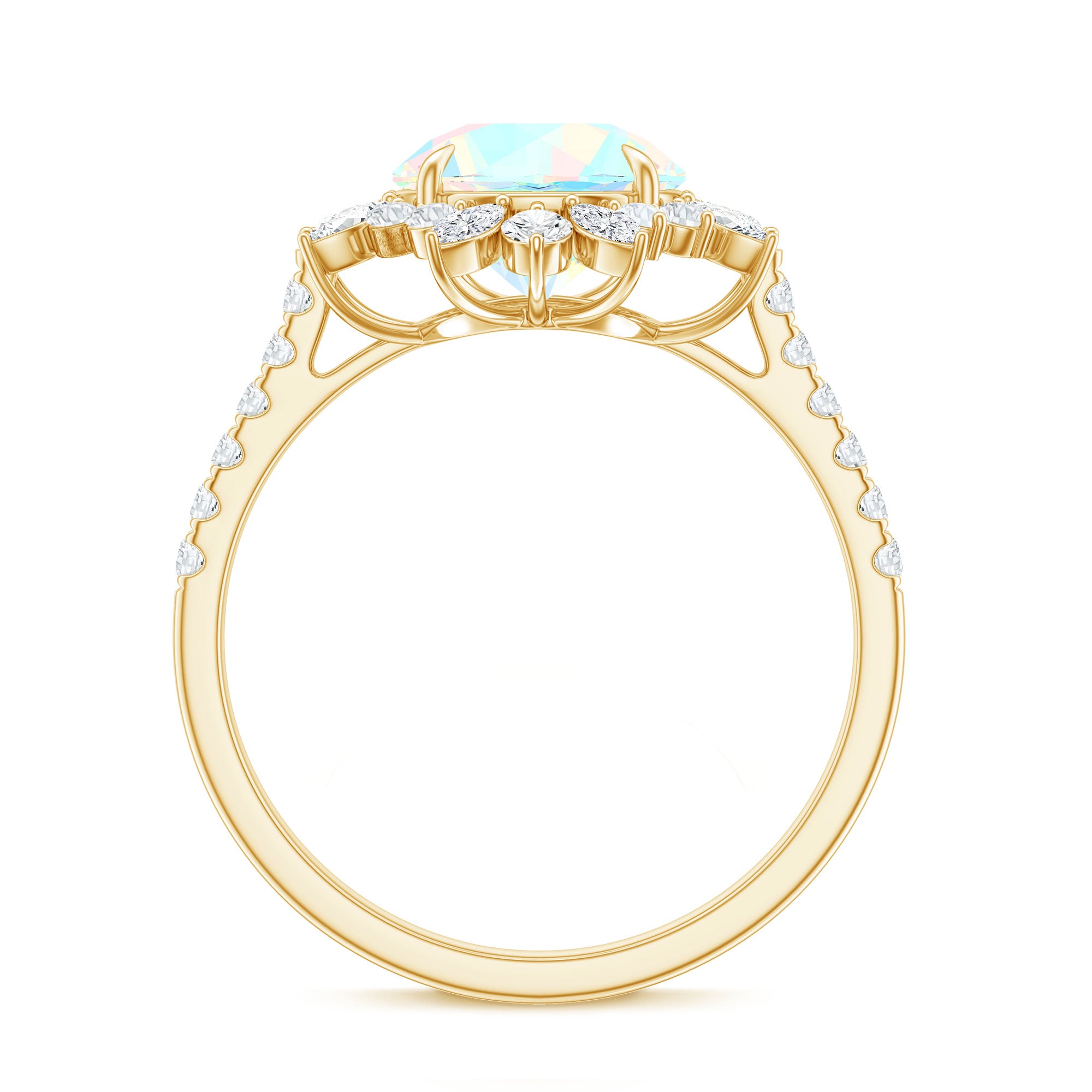 Natural 8mm Ethiopian Opal Halo Engagement Ring with Side Stones AAA - Rosec Jewels