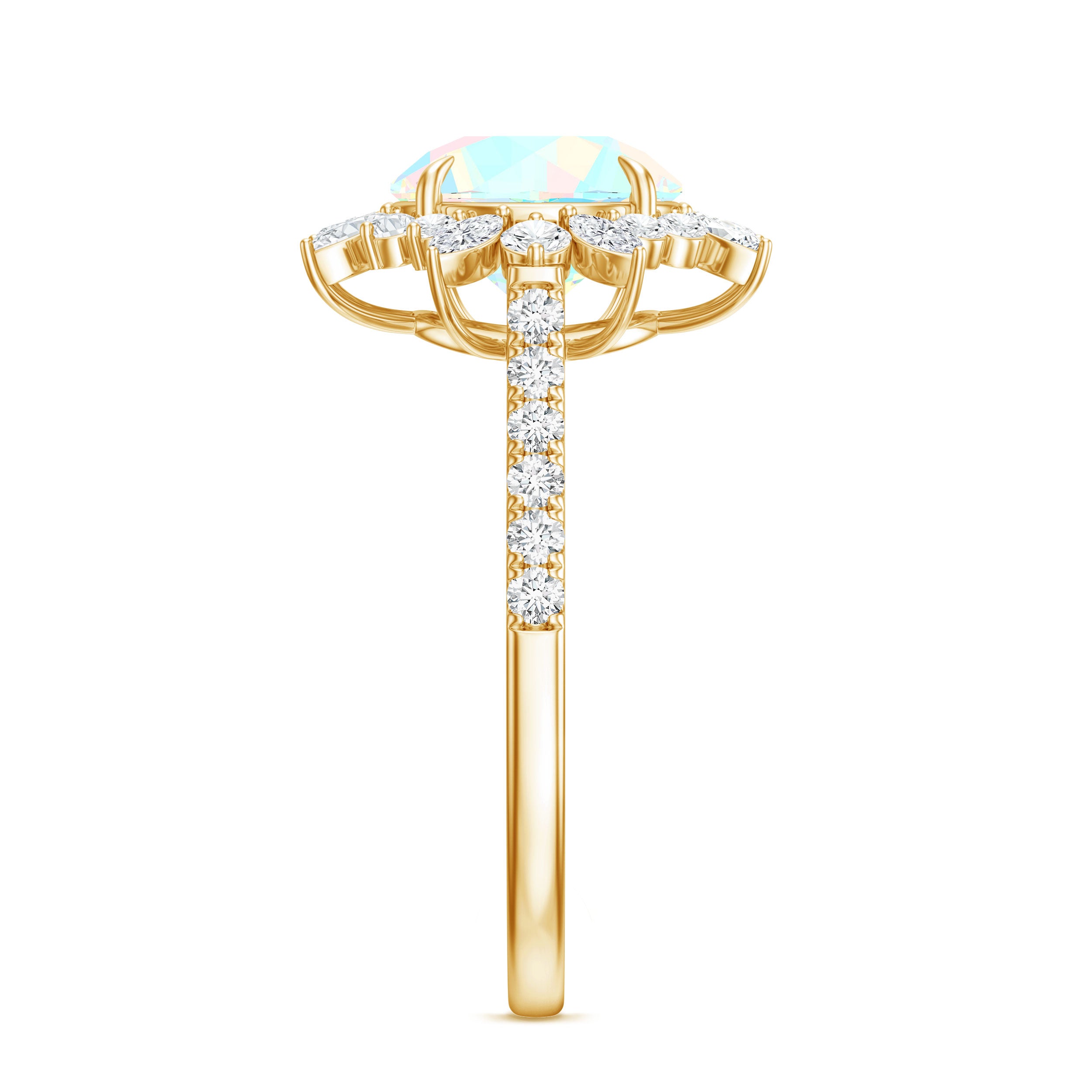 Natural 8mm Ethiopian Opal Halo Engagement Ring with Side Stones AAA - Rosec Jewels