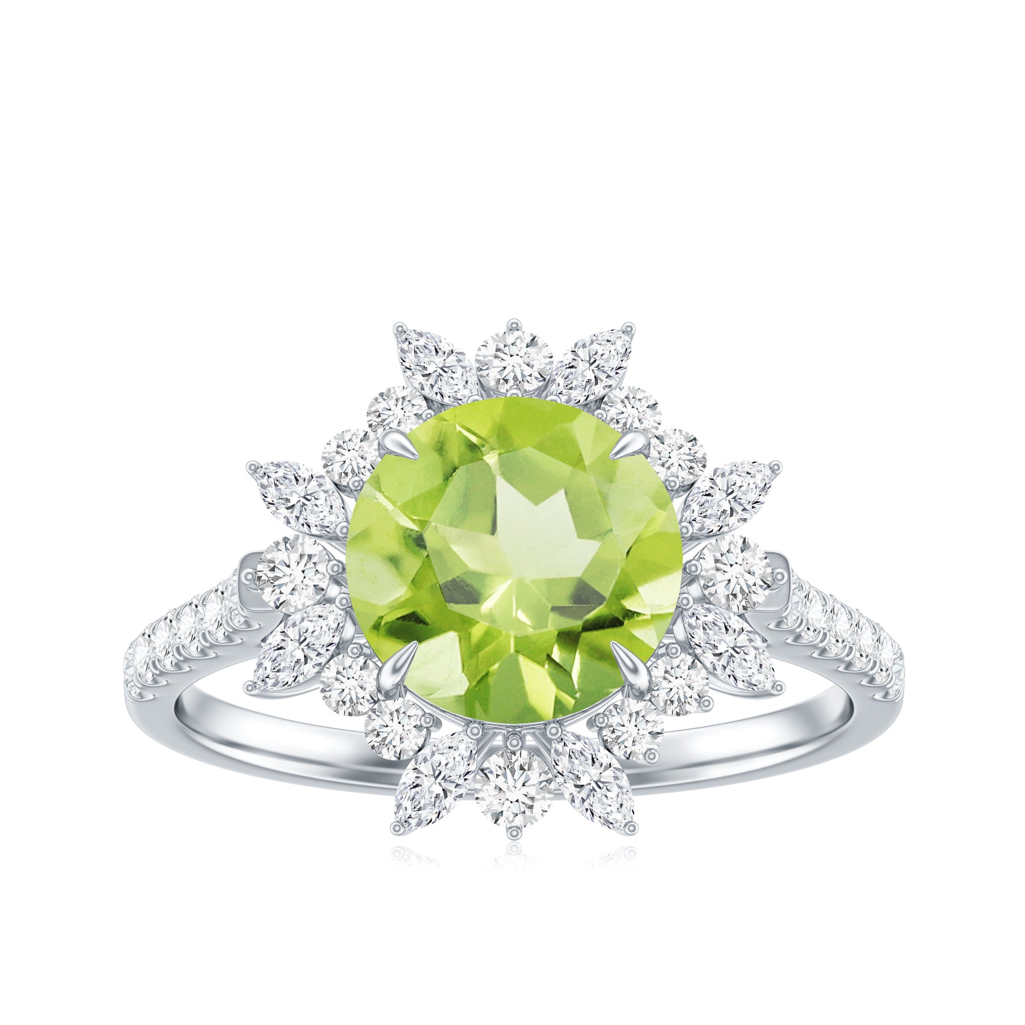 Natural 2 Carat Peridot Statement Engagement Ring with Halo AAA - Rosec Jewels