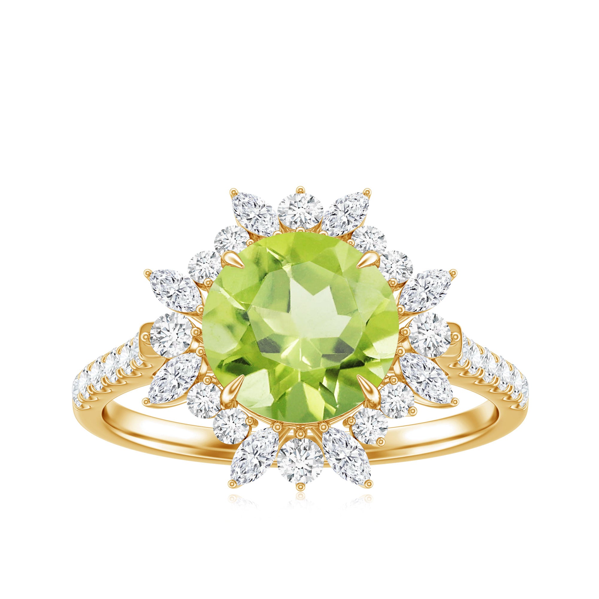 Natural 2 Carat Peridot Statement Engagement Ring with Halo AAA - Rosec Jewels
