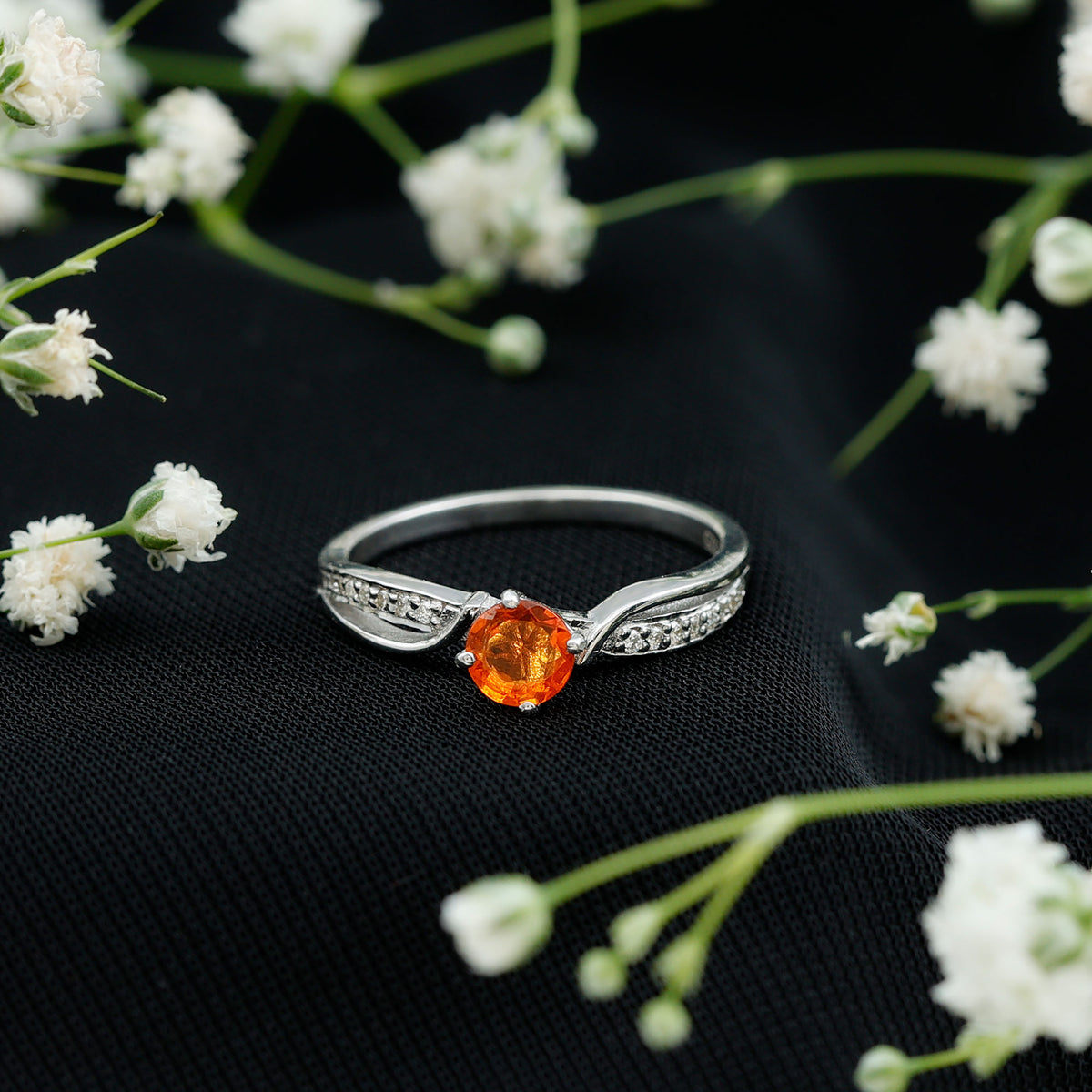 Orange Fire Opal Infinity Engagement Ring with Diamonds AAA - Rosec Jewels