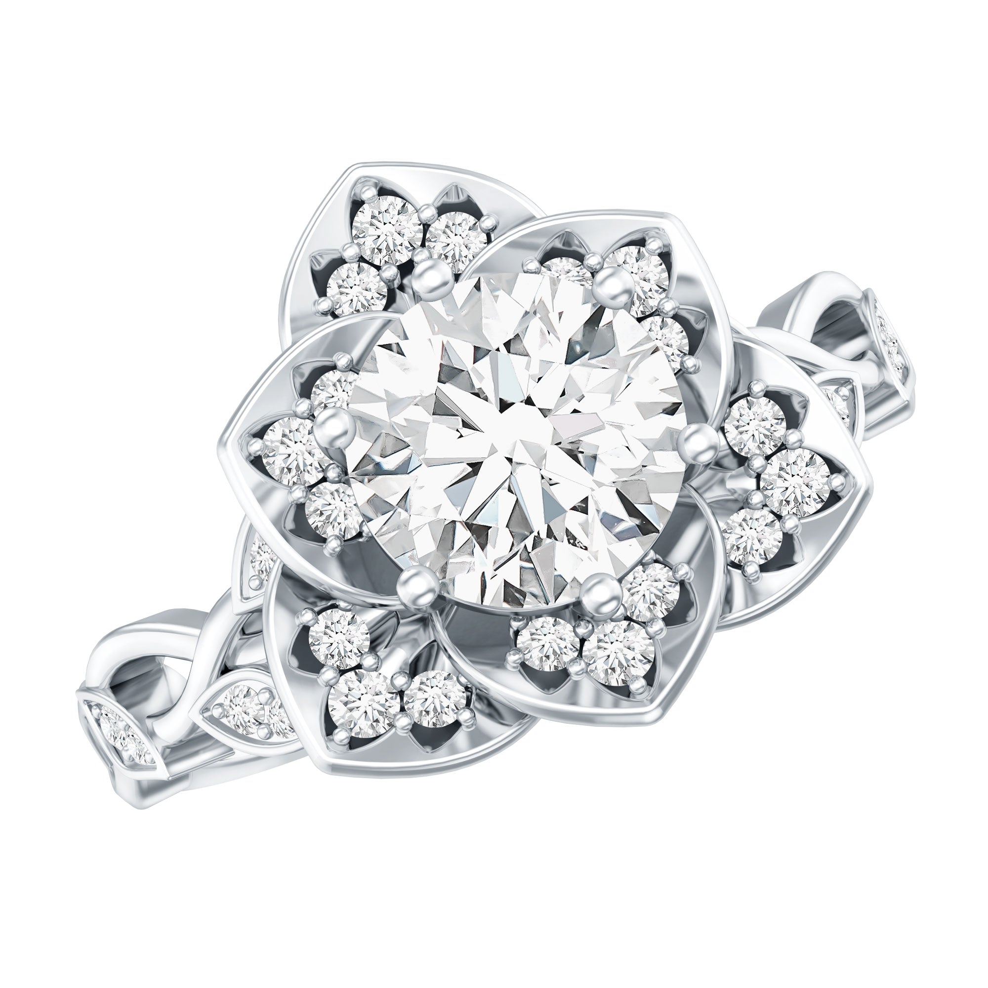 Nature Inspired Moissanite Flower Engagement Ring with Certificate D-VS1 - Rosec Jewels