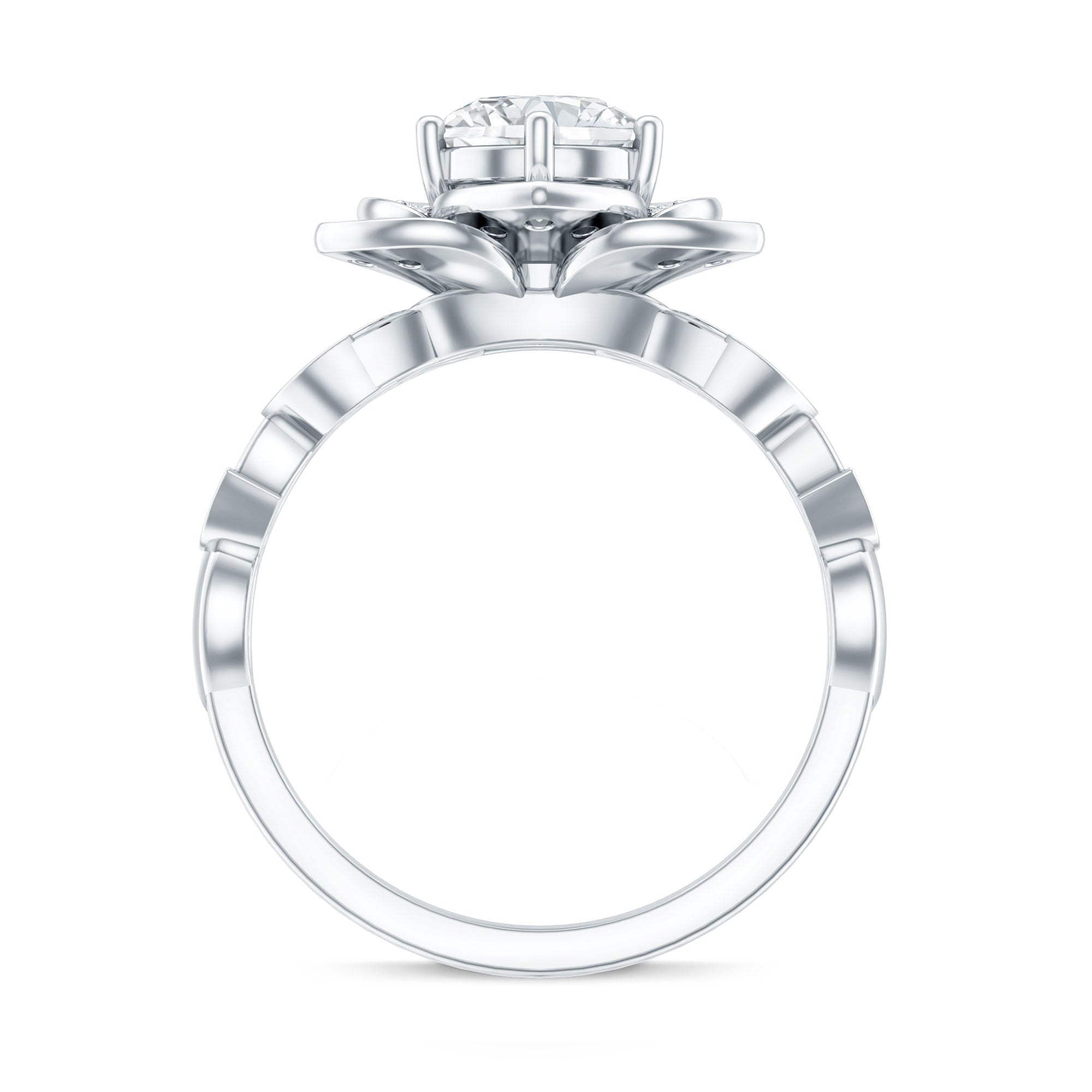 Nature Inspired Moissanite Flower Engagement Ring with Certificate D-VS1 - Rosec Jewels
