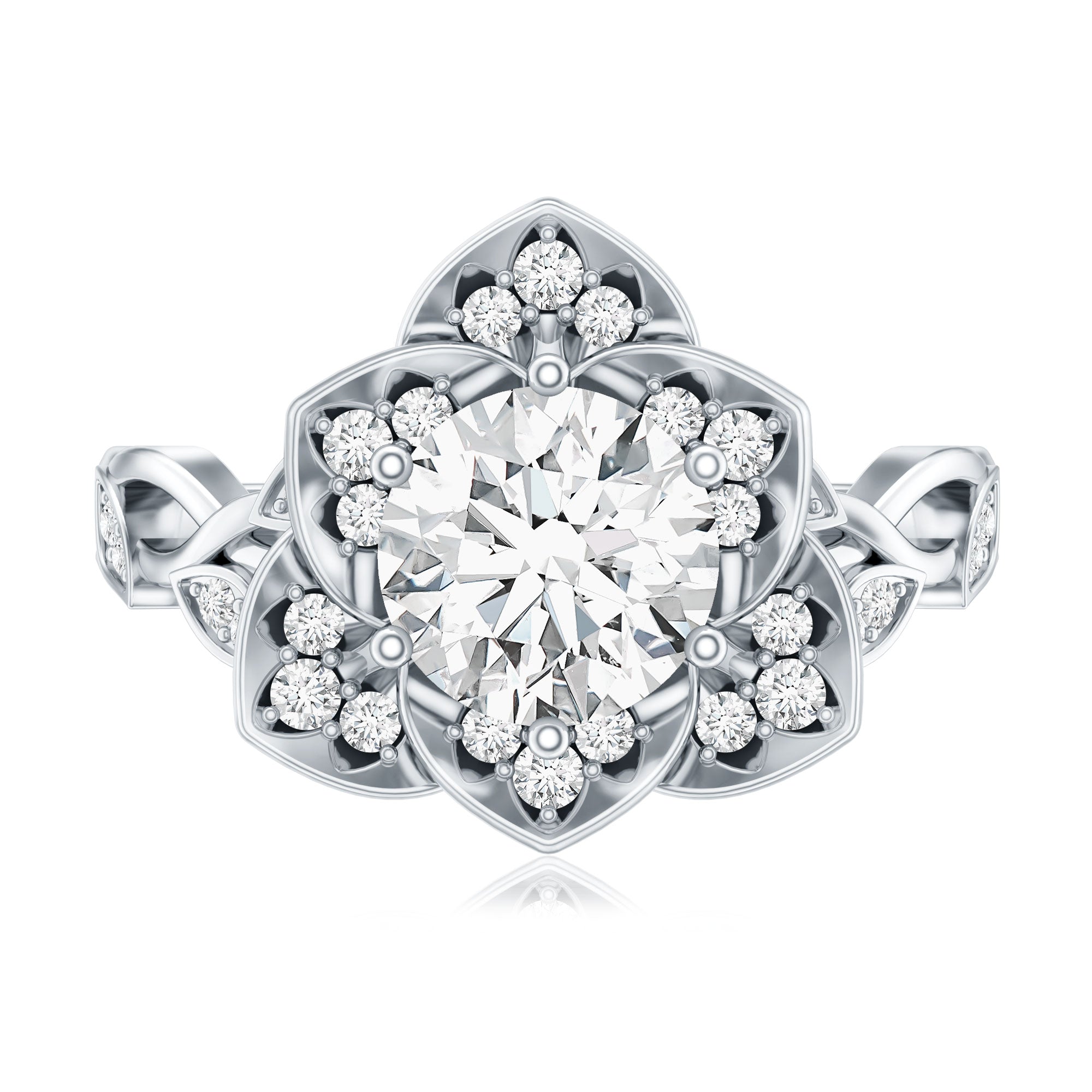 Nature Inspired Moissanite Flower Engagement Ring with Certificate D-VS1 - Rosec Jewels