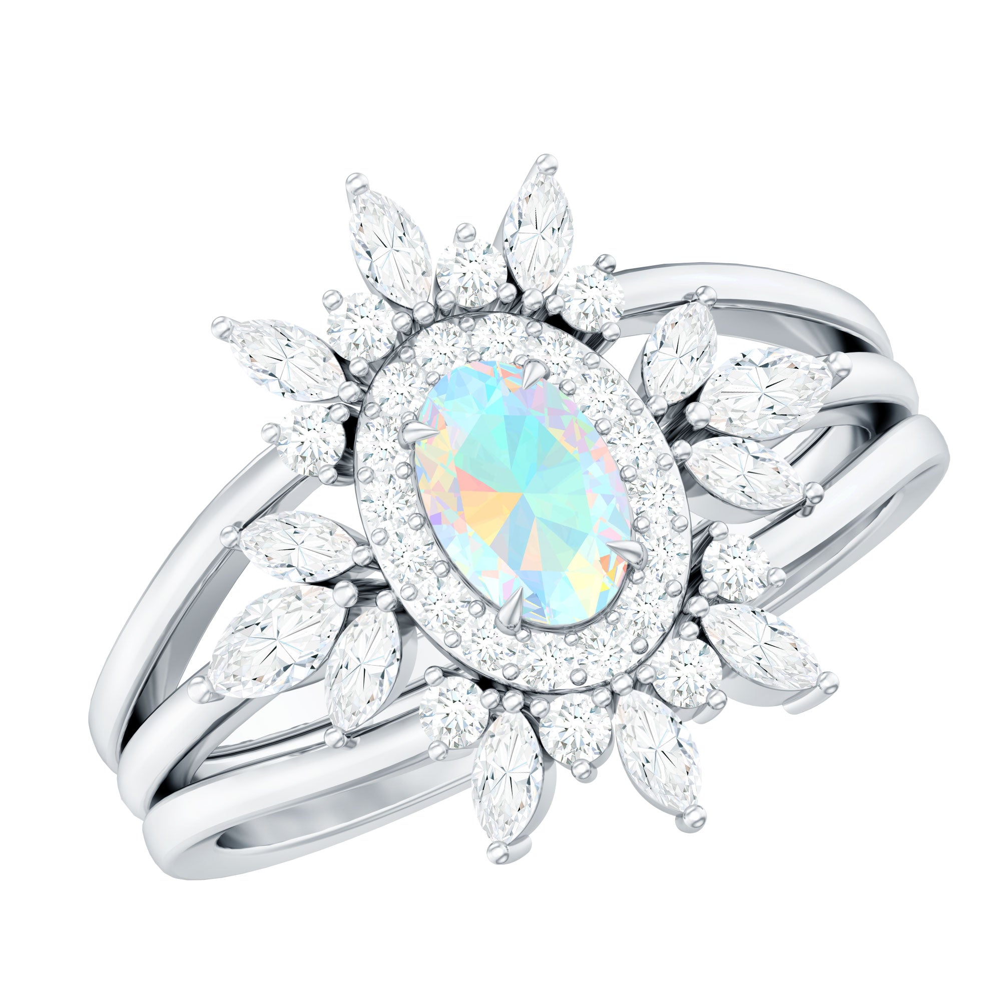 0.9 Carat Natural Certified Ethiopian Opal Engagement Ring Set of 3 AAA - Rosec Jewels