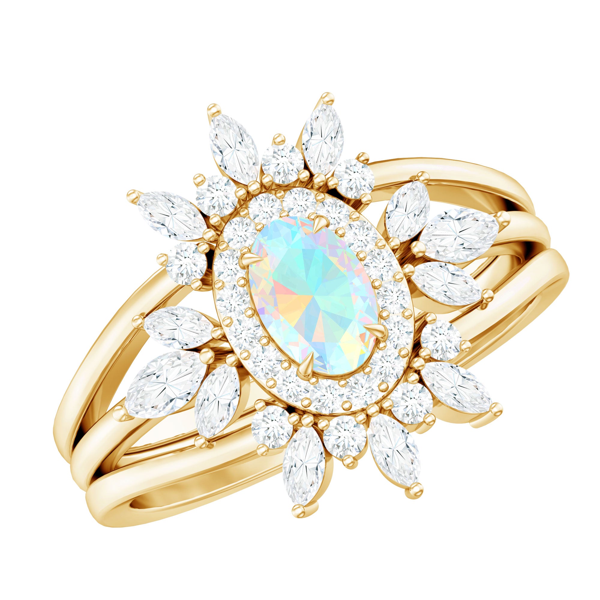 0.9 Carat Natural Certified Ethiopian Opal Engagement Ring Set of 3 AAA - Rosec Jewels