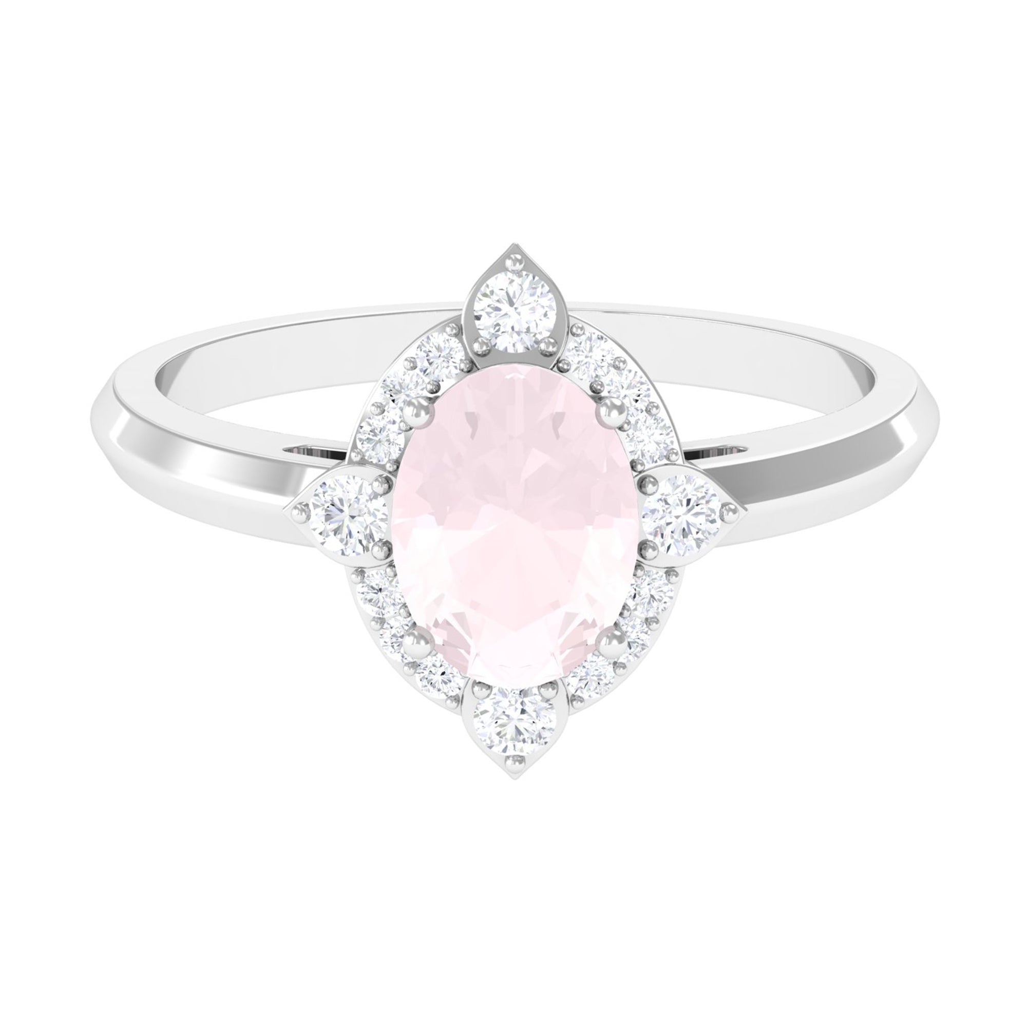 1.50 CT Art Deco Engagement Ring with Oval Shape Rose Quartz and Diamond Accent