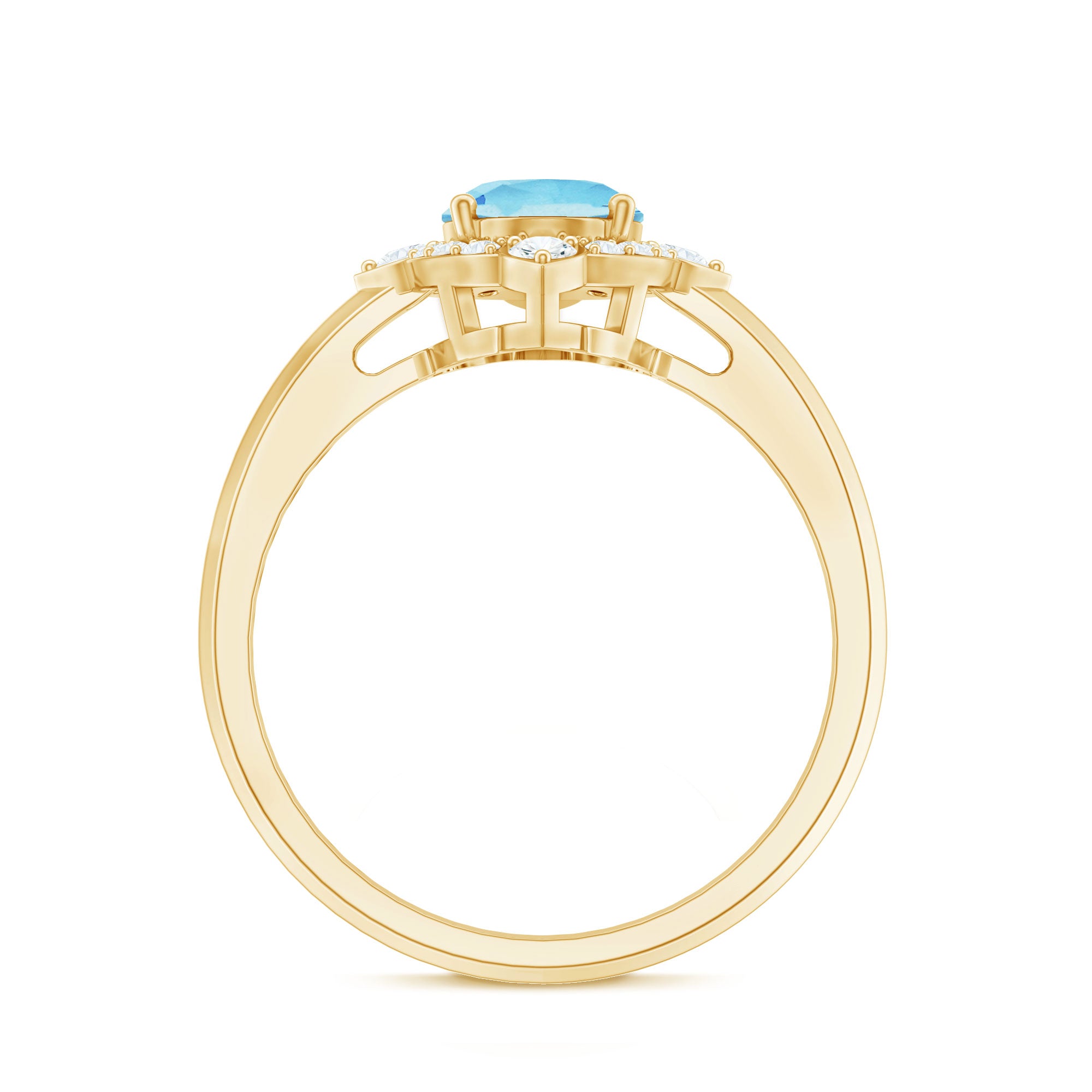 1 Carat Oval Engagement Ring with Real Aquamarine and Diamond AAA - Rosec Jewels