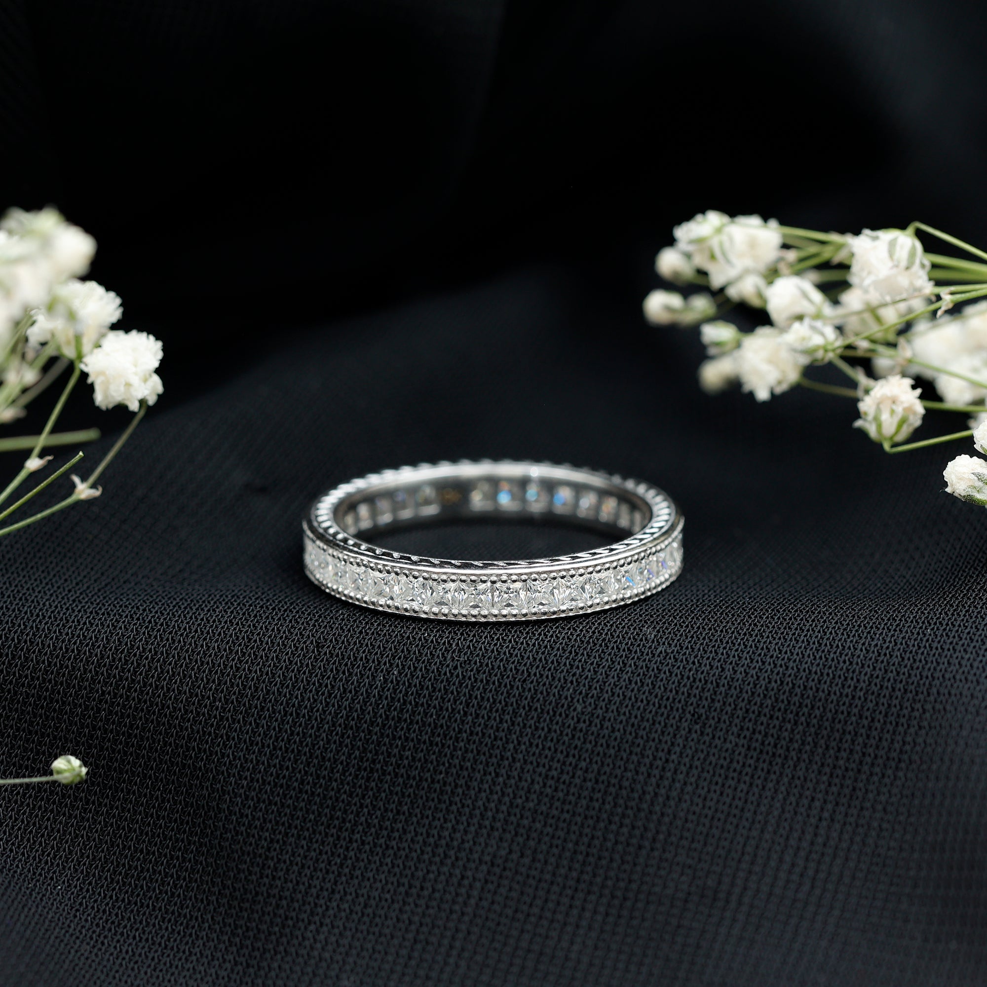 Channel Set Princess Cut Moissanite Eternity Band Ring D-VS1 - Rosec Jewels