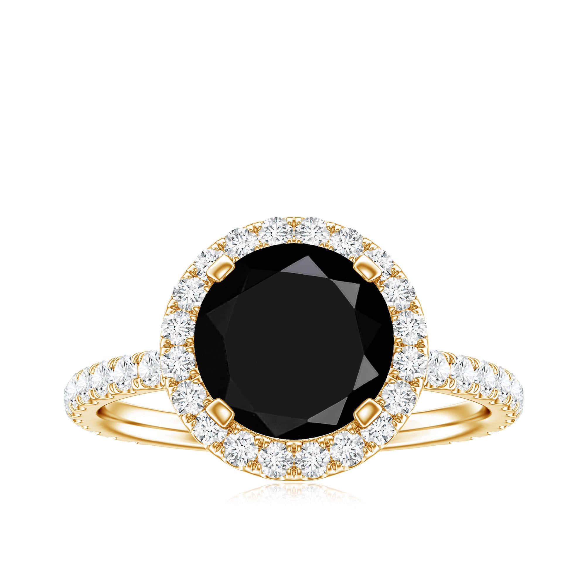 8mm Round Shape Black Onyx Engagement Ring with Diamond Halo AAA - Rosec Jewels