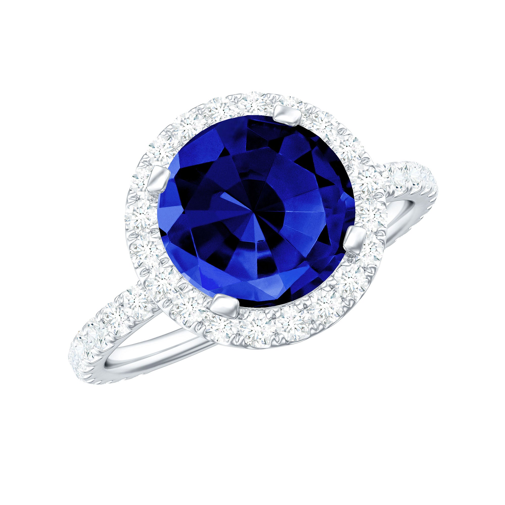 Certified 2.7 Carat Lab Grown Blue Sapphire Halo Engagement Ring with Moissanite