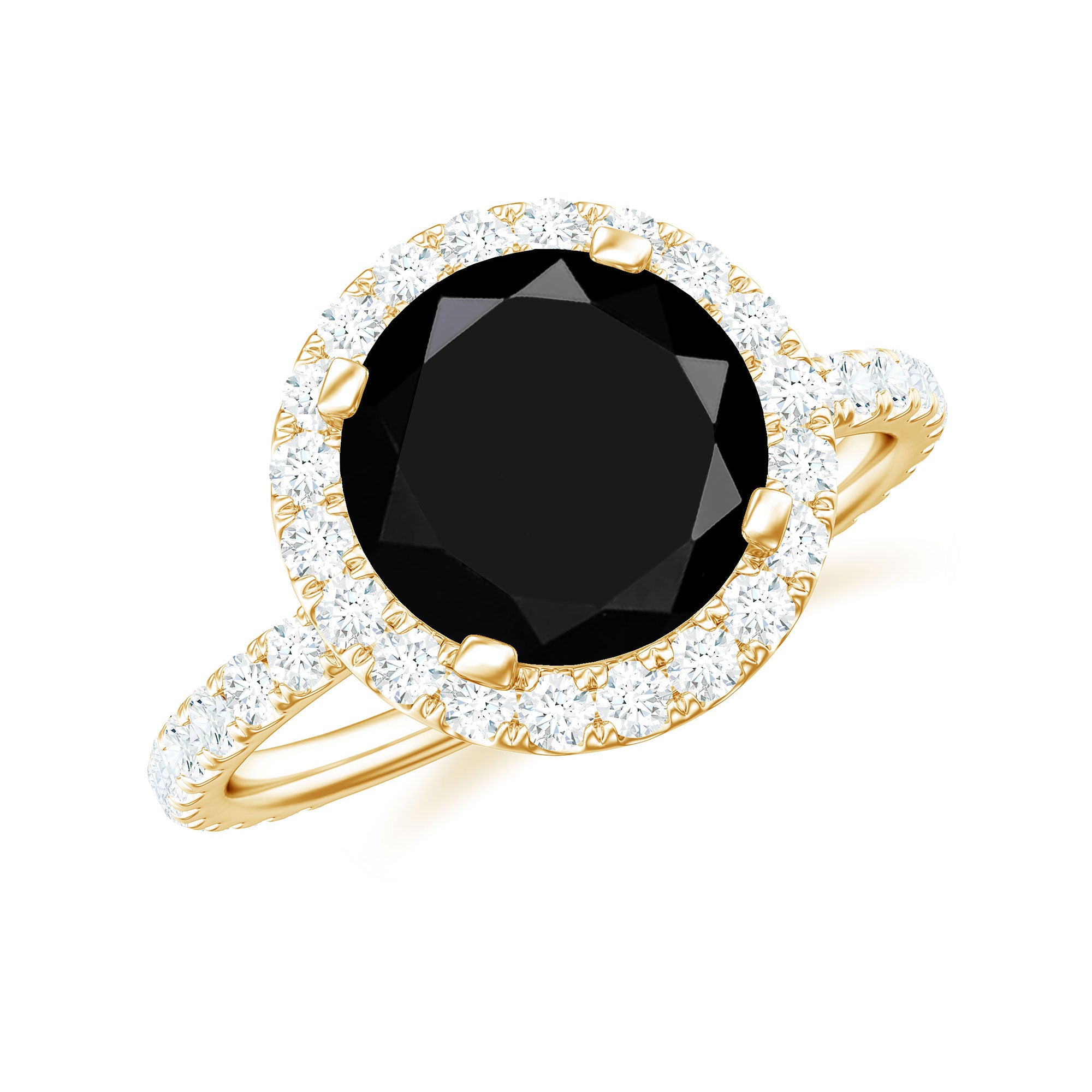 Certified 2 Carat Lab Grown Black and White Diamond Engagement Ring with Halo AAAA ( Synthetic ) - Rosec Jewels