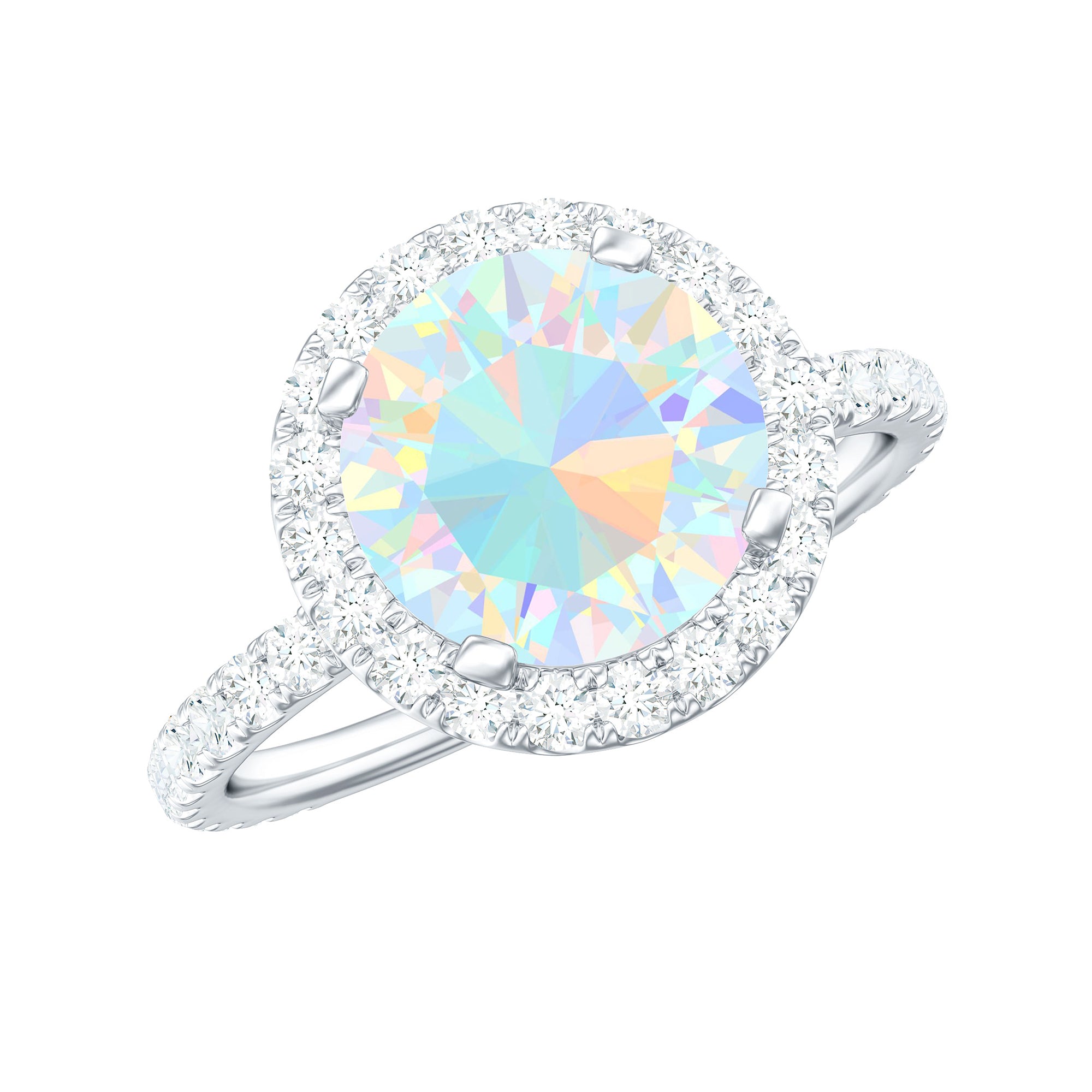 Certified Genuine 8mm Ethiopian Opal Engagement Ring with Halo AAA - Rosec Jewels
