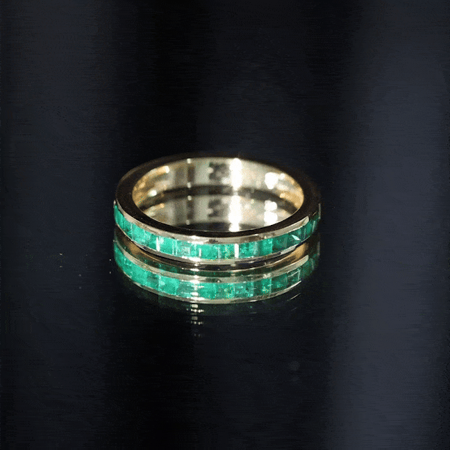Real Emerald Princess Cut Half Eternity Ring AAA - Rosec Jewels