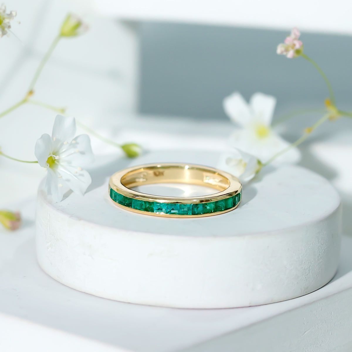 Real Emerald Princess Cut Half Eternity Ring AAA - Rosec Jewels