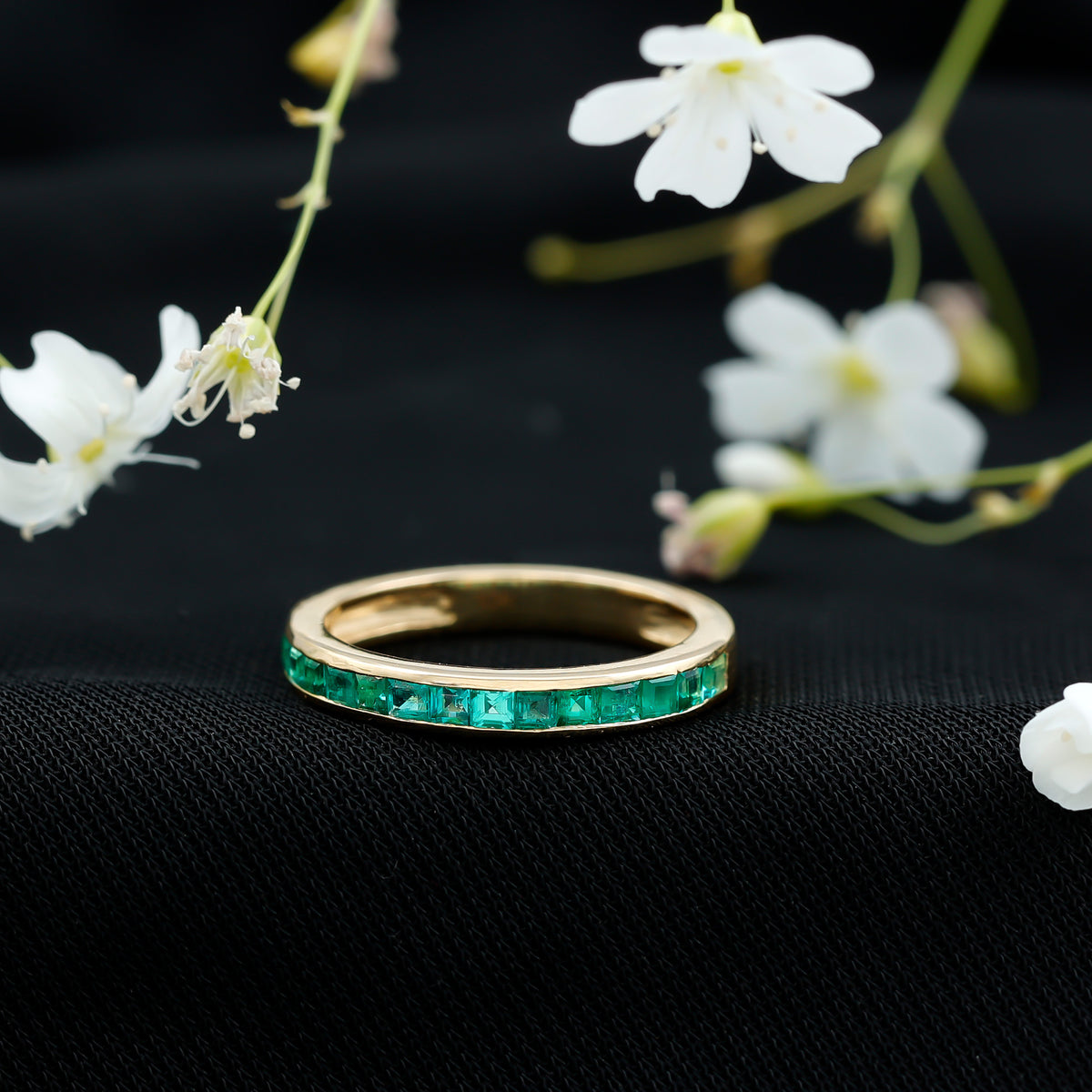 Real Emerald Princess Cut Half Eternity Ring AAA - Rosec Jewels