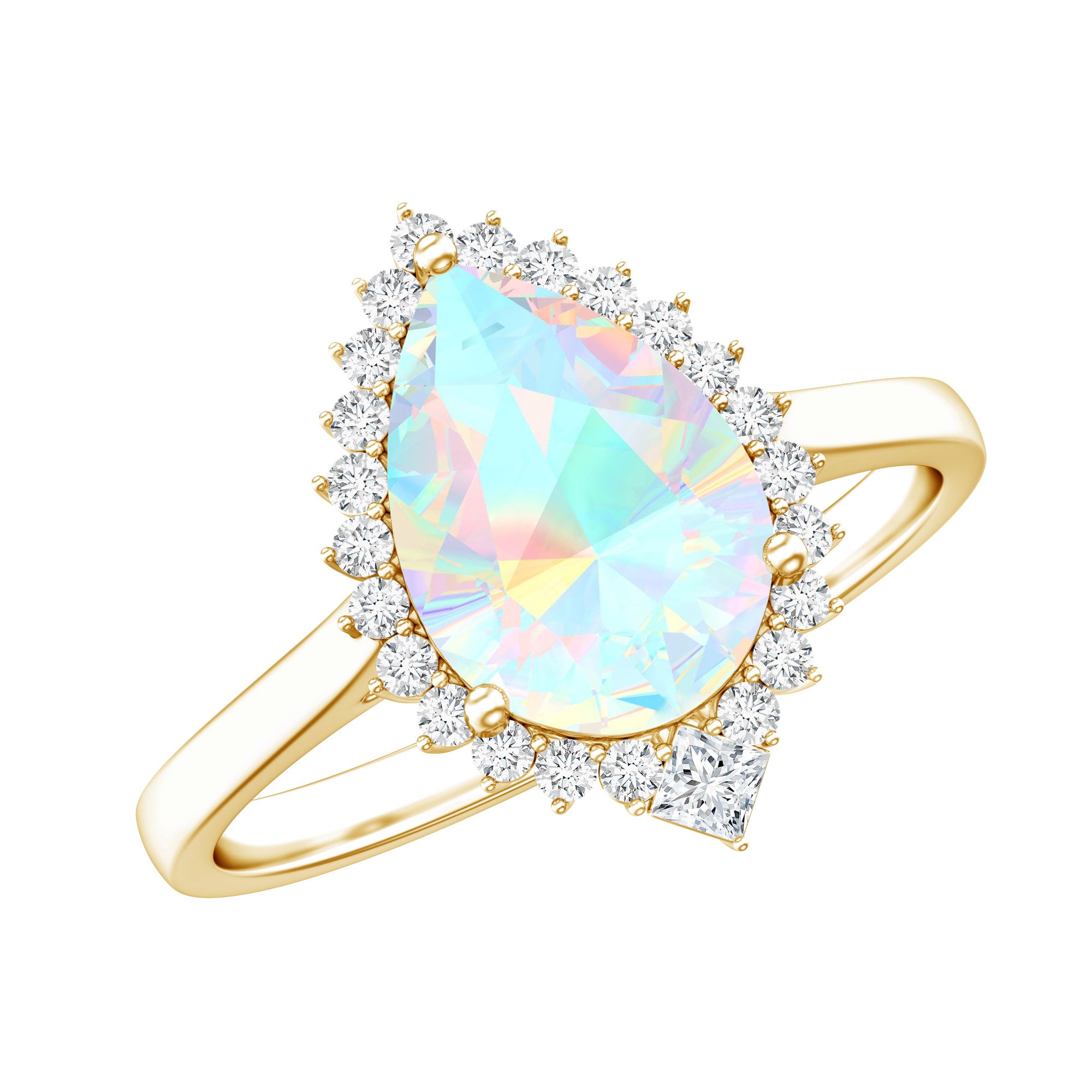 Certified Real 2 Carat Ethiopian Rainbow Opal Teardrop Engagement Ring with Diamond Halo AAA - Rosec Jewels