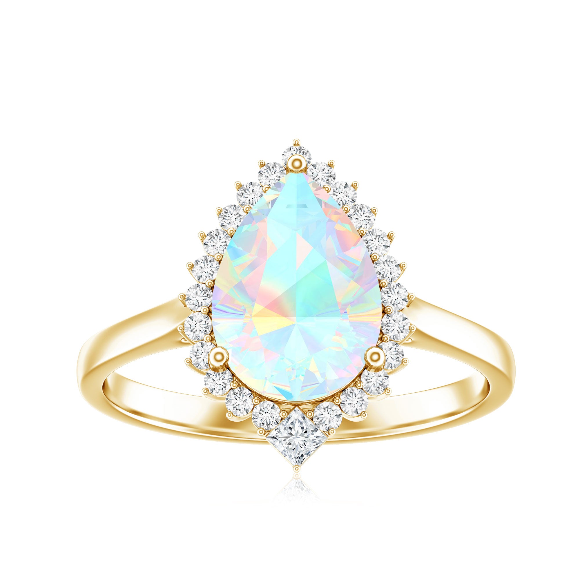 Certified Real 2 Carat Ethiopian Rainbow Opal Teardrop Engagement Ring with Diamond Halo AAA - Rosec Jewels