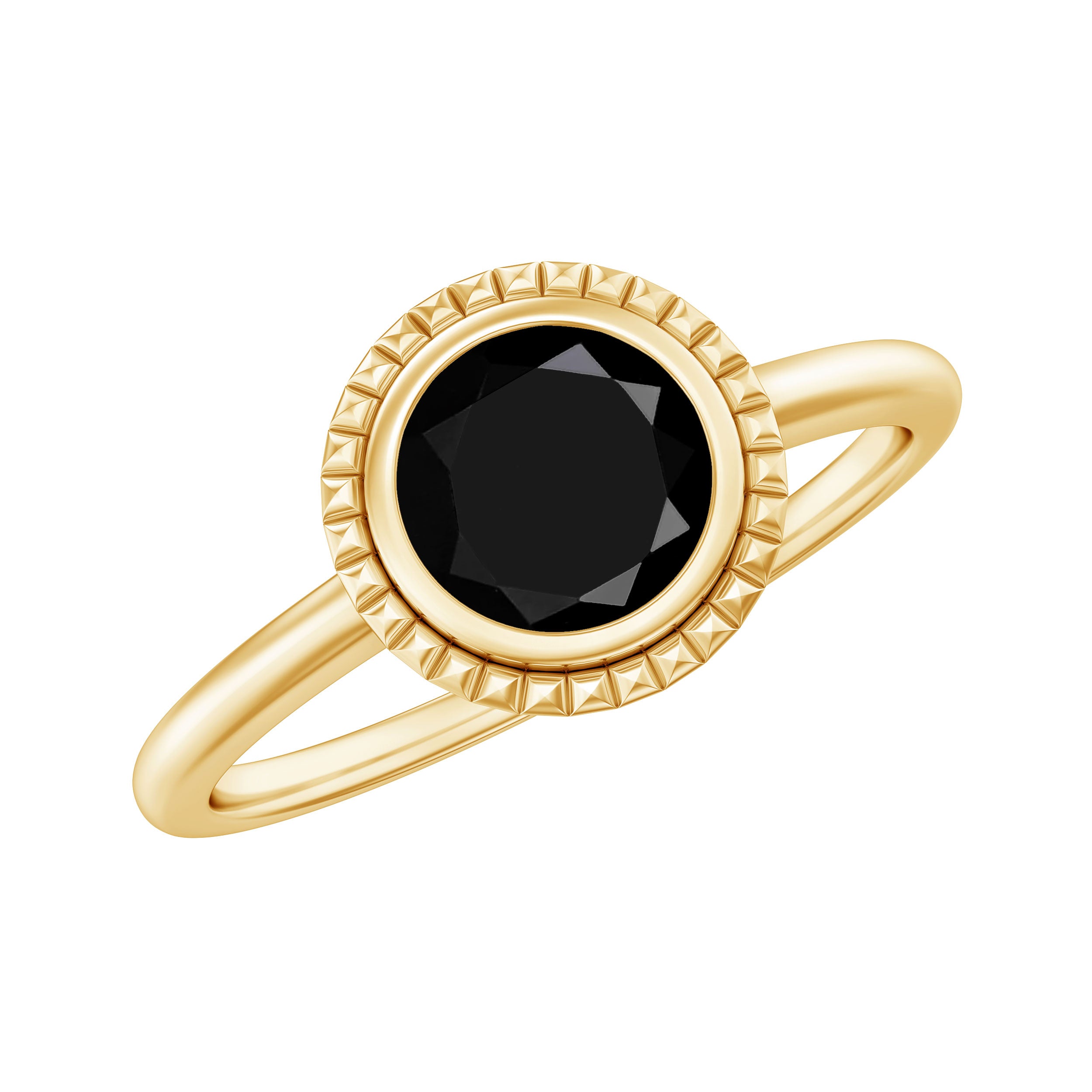 8mm Round Shape Black Onyx Solitaire Ring in Bezel Setting AAA - Rosec Jewels