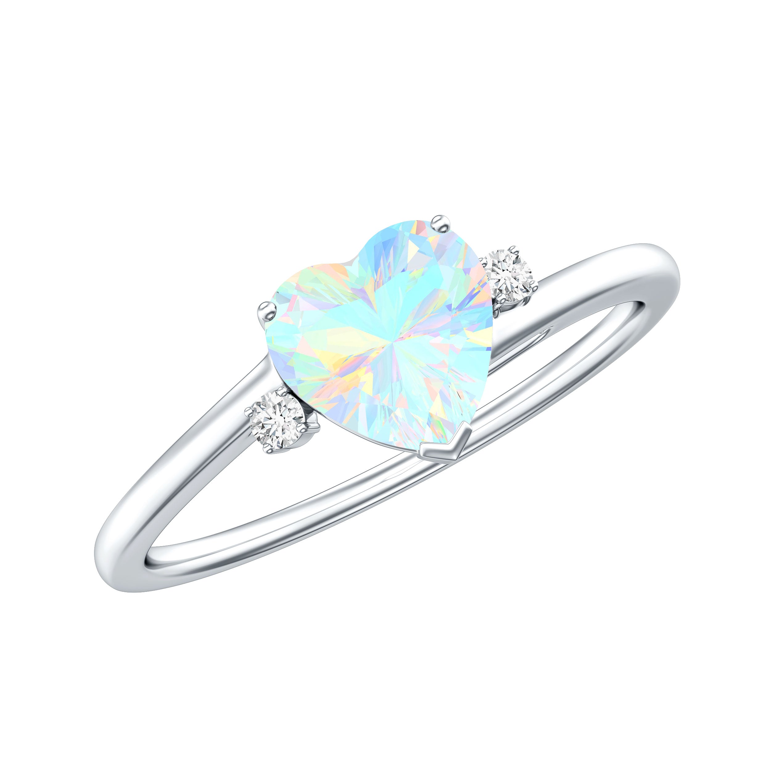 Genuine 6mm Ethiopian Opal Diamond Heart Shaped Promise Ring with Bypass Shank AAA - Rosec Jewels