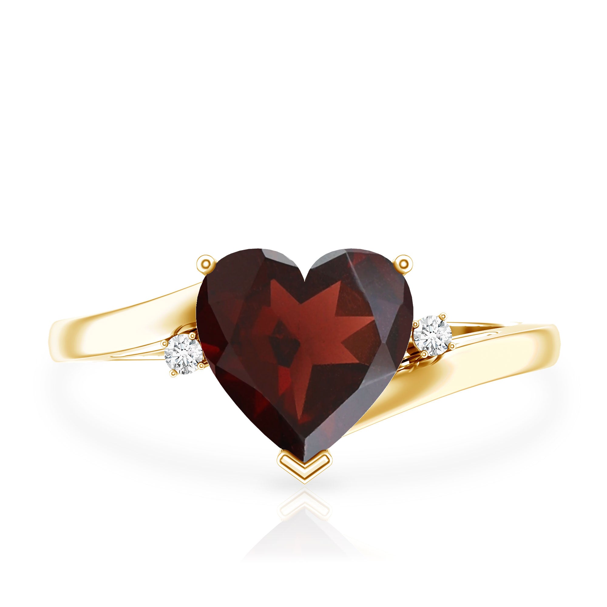 Genuine 8mm Garnet Heart Shaped Engagement Ring with Diamond AAA - Rosec Jewels