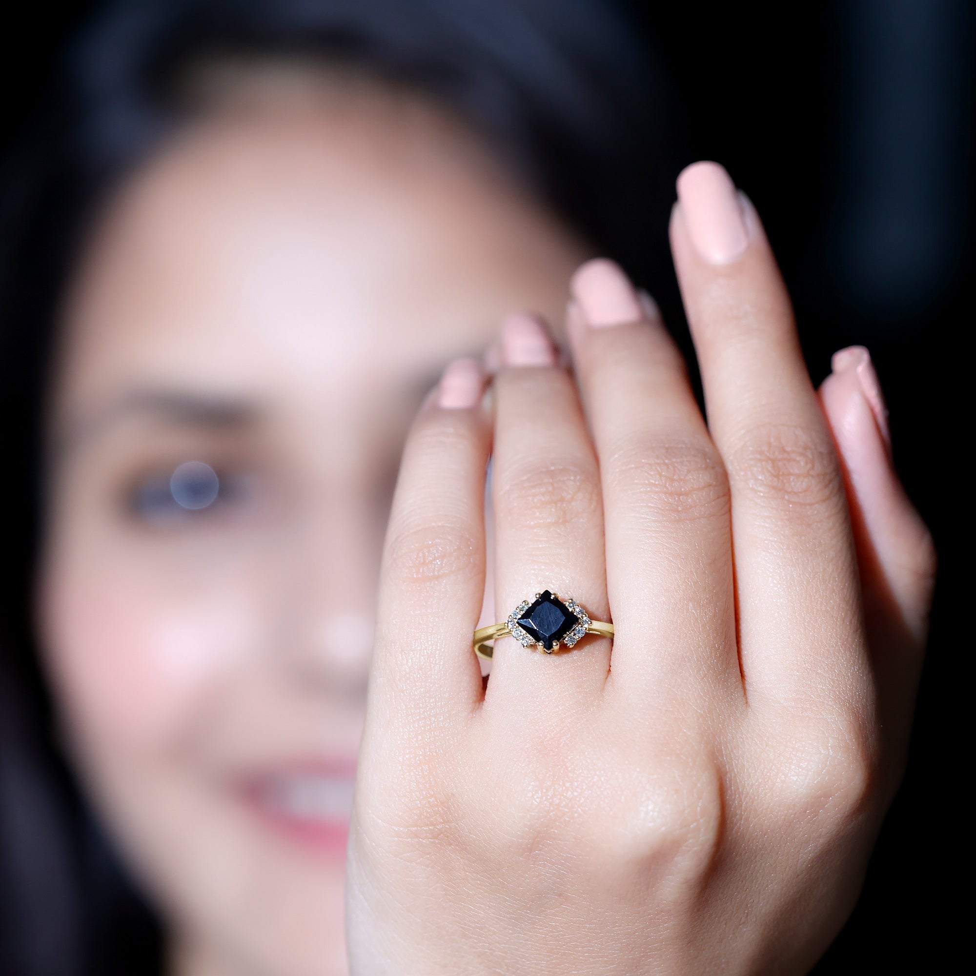 1 Carat Lab Grown Black and White Diamond Princess Cut Engagement Ring AAAA ( Synthetic ) - Rosec Jewels