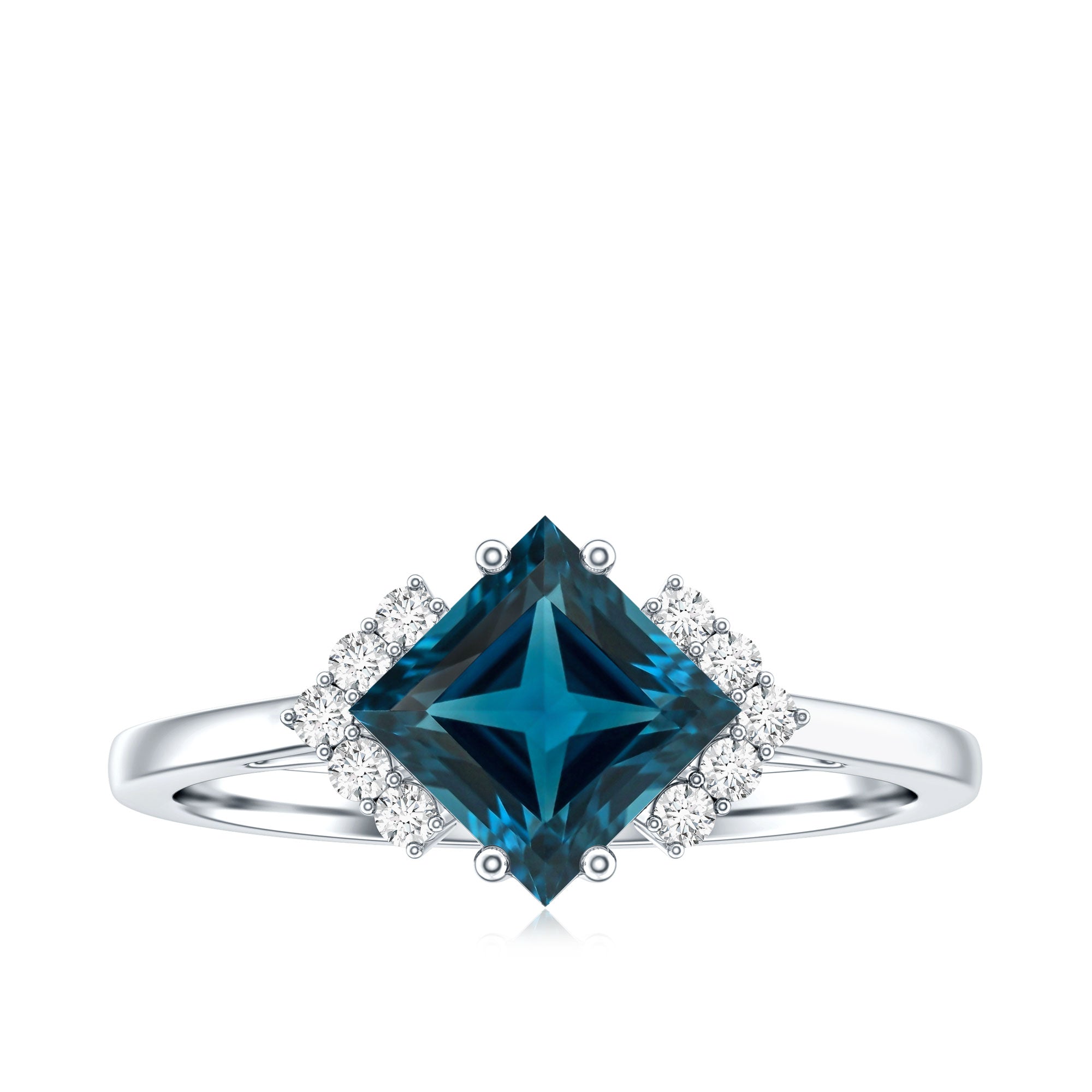 Princess Cut London Blue Topaz Engagement Ring with Diamond AAA - Rosec Jewels