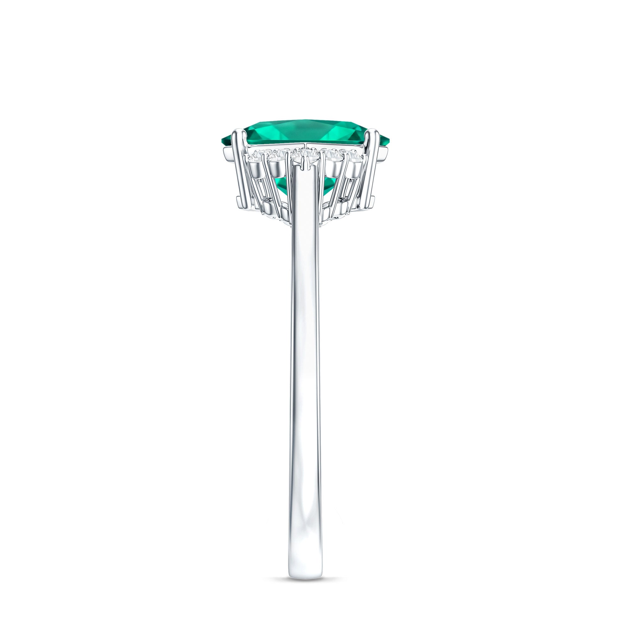 Certified 8 mm Lab Grown Emerald Princess Cut Engagement Ring with Diamond AAAA - Rosec Jewels