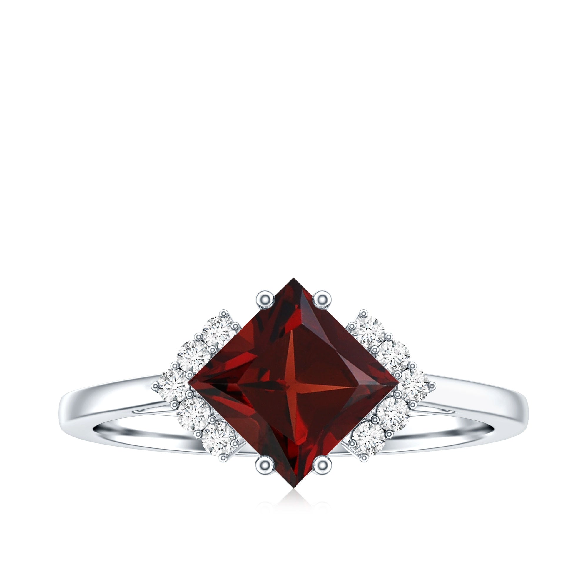 Certified Natural Garnet Princess Cut Engagement Ring with Diamond AAA - Rosec Jewels