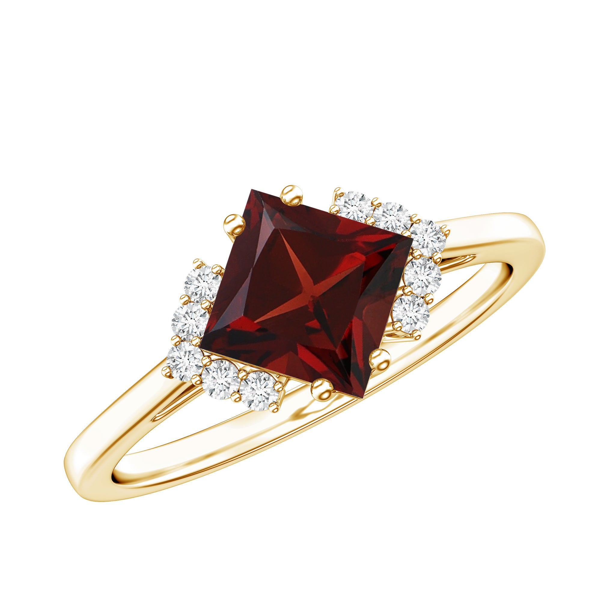 Certified Natural Garnet Princess Cut Engagement Ring with Diamond AAA - Rosec Jewels