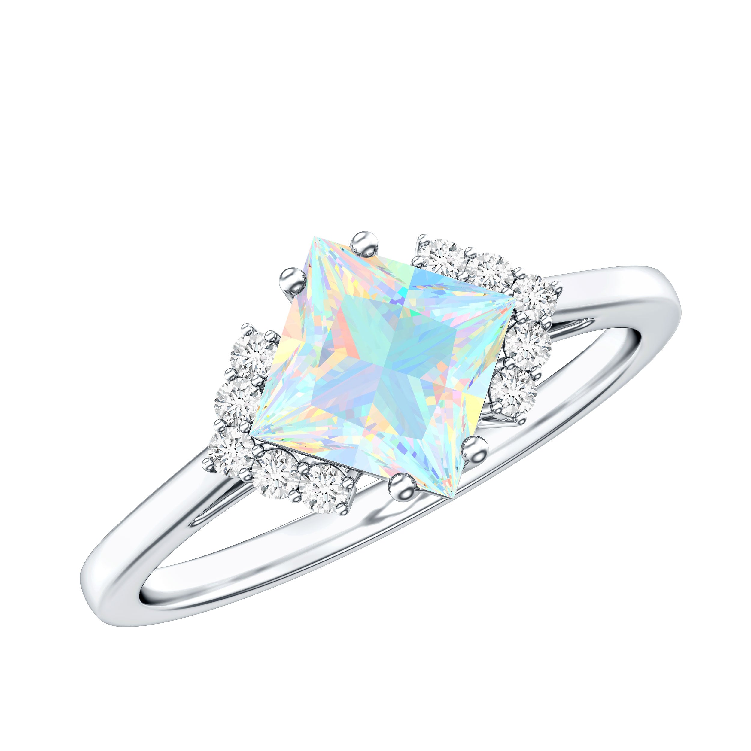 Natural Ethiopian Opal Princess Cut Engagement Ring with Diamond AAA - Rosec Jewels
