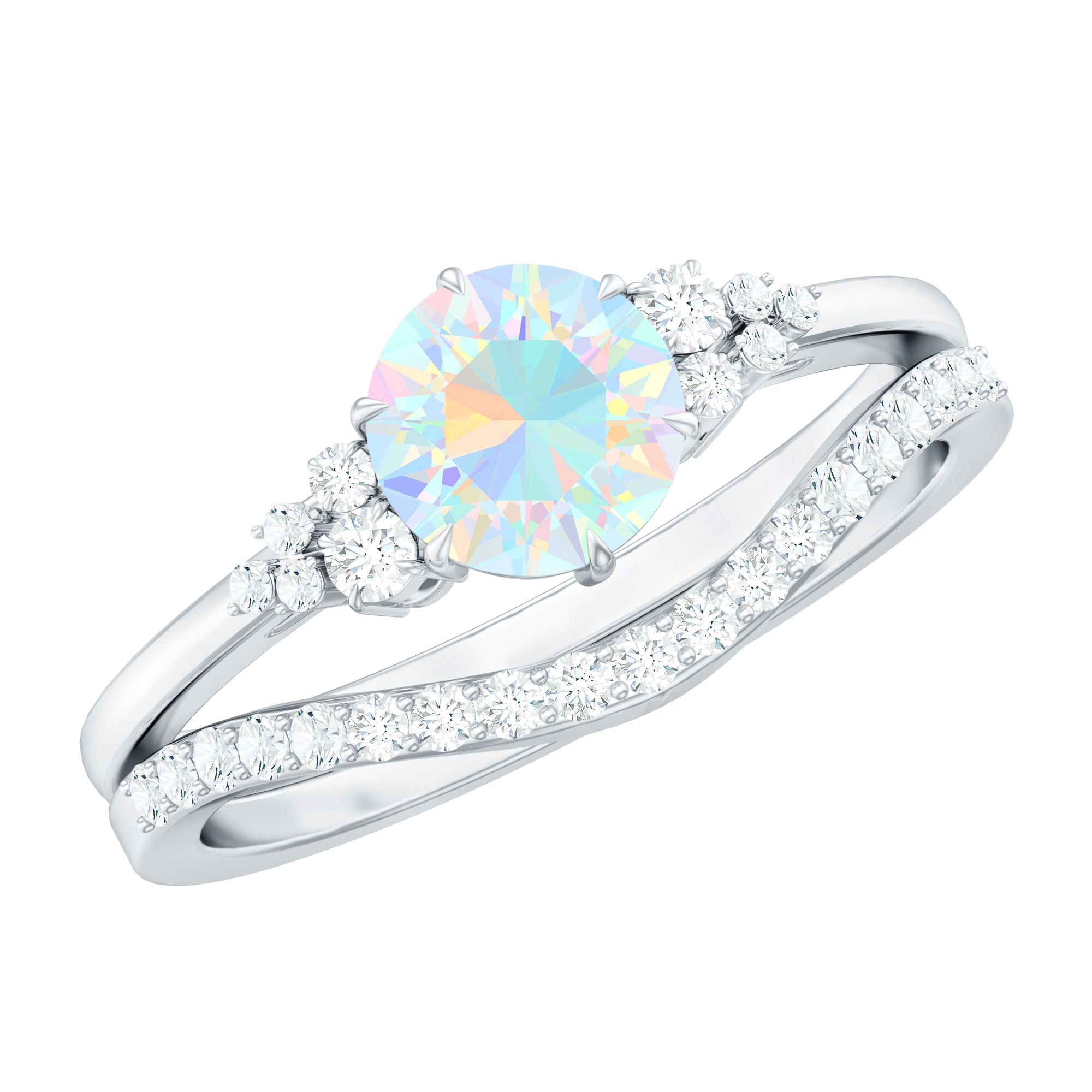 Natural Ethiopian Opal Diamond Wedding Bridal Ring Set of 2 AAA - Rosec Jewels