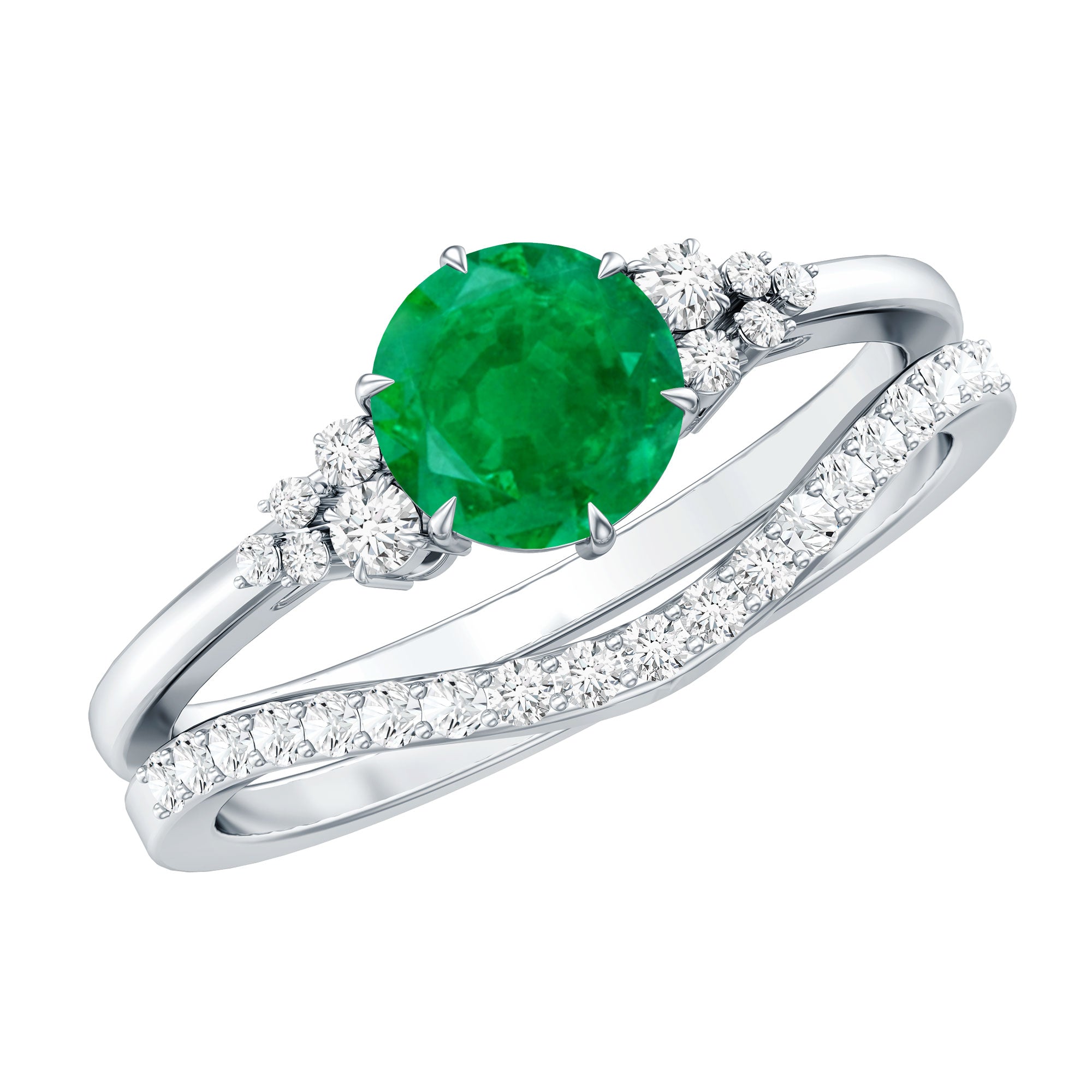 Natural Emerald Diamond Wedding Bridal Ring Set of 2 AAA - Rosec Jewels