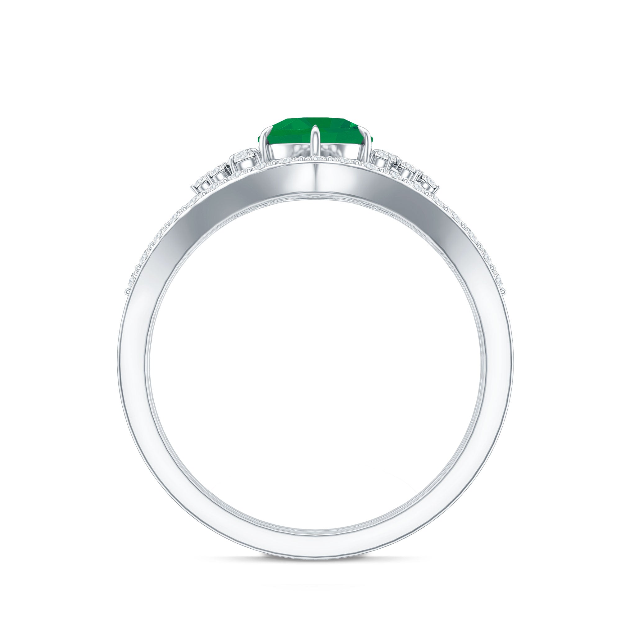 Natural Emerald Diamond Wedding Bridal Ring Set of 2 AAA - Rosec Jewels