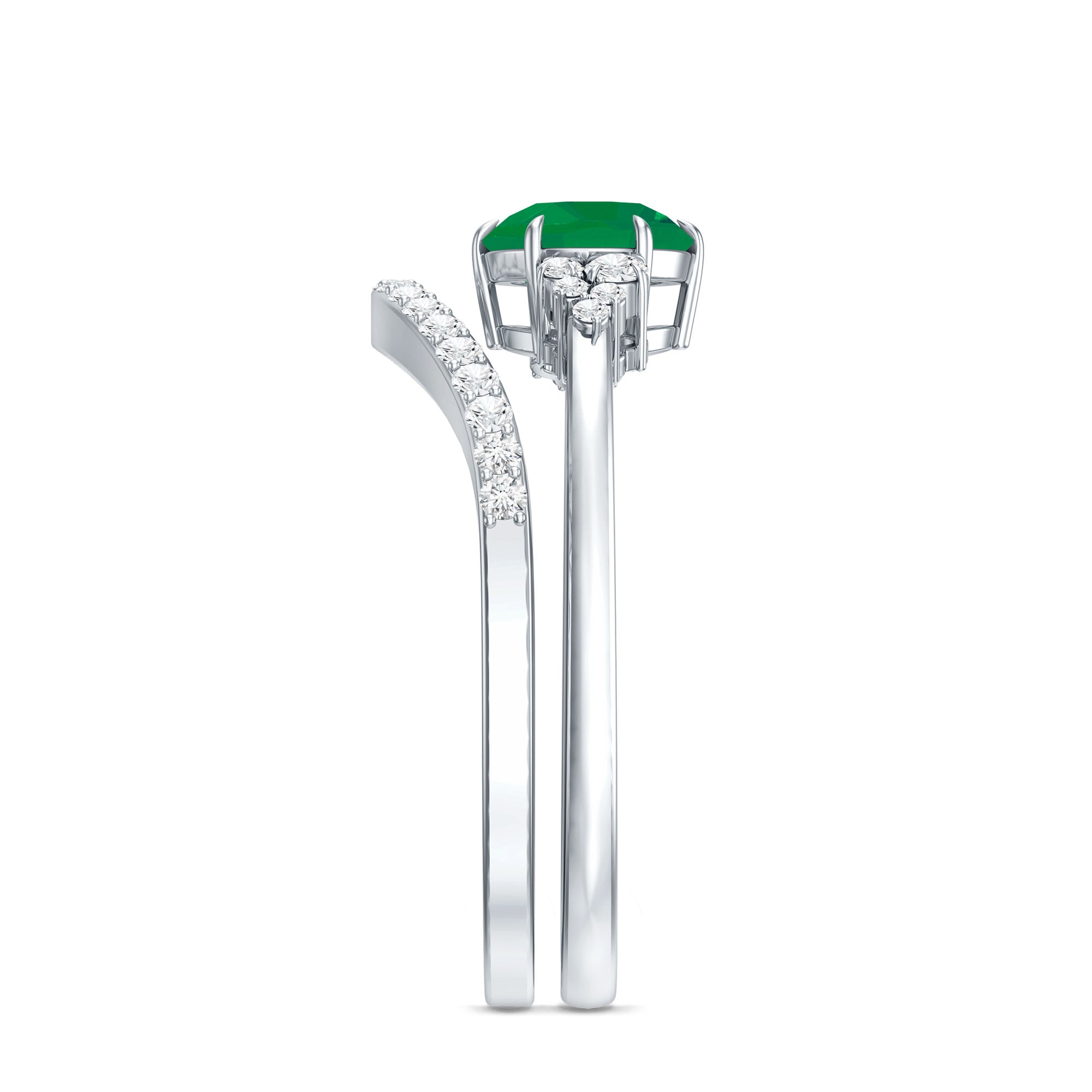 Natural Emerald Diamond Wedding Bridal Ring Set of 2 AAA - Rosec Jewels
