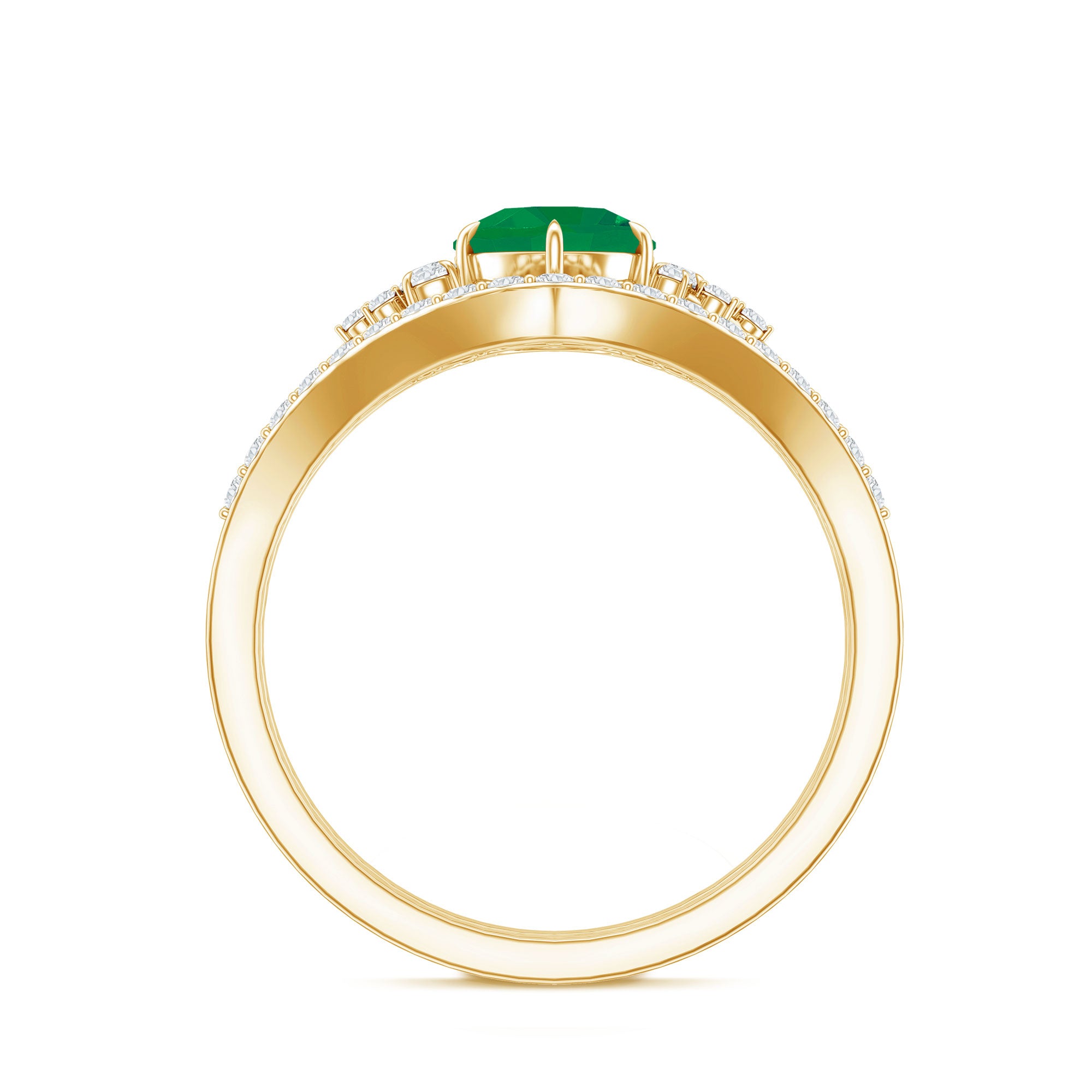 Natural Emerald Diamond Wedding Bridal Ring Set of 2 AAA - Rosec Jewels
