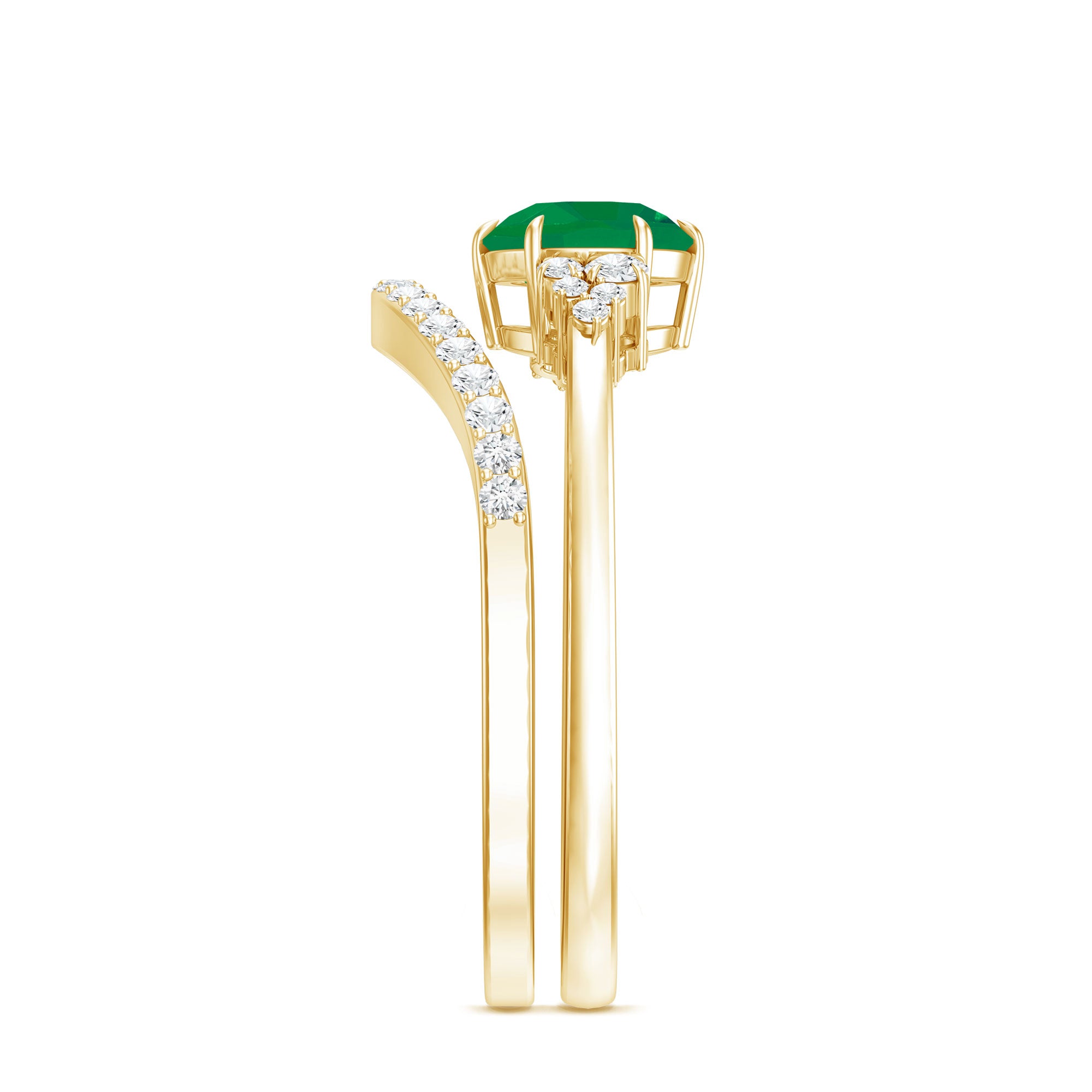 Natural Emerald Diamond Wedding Bridal Ring Set of 2 AAA - Rosec Jewels