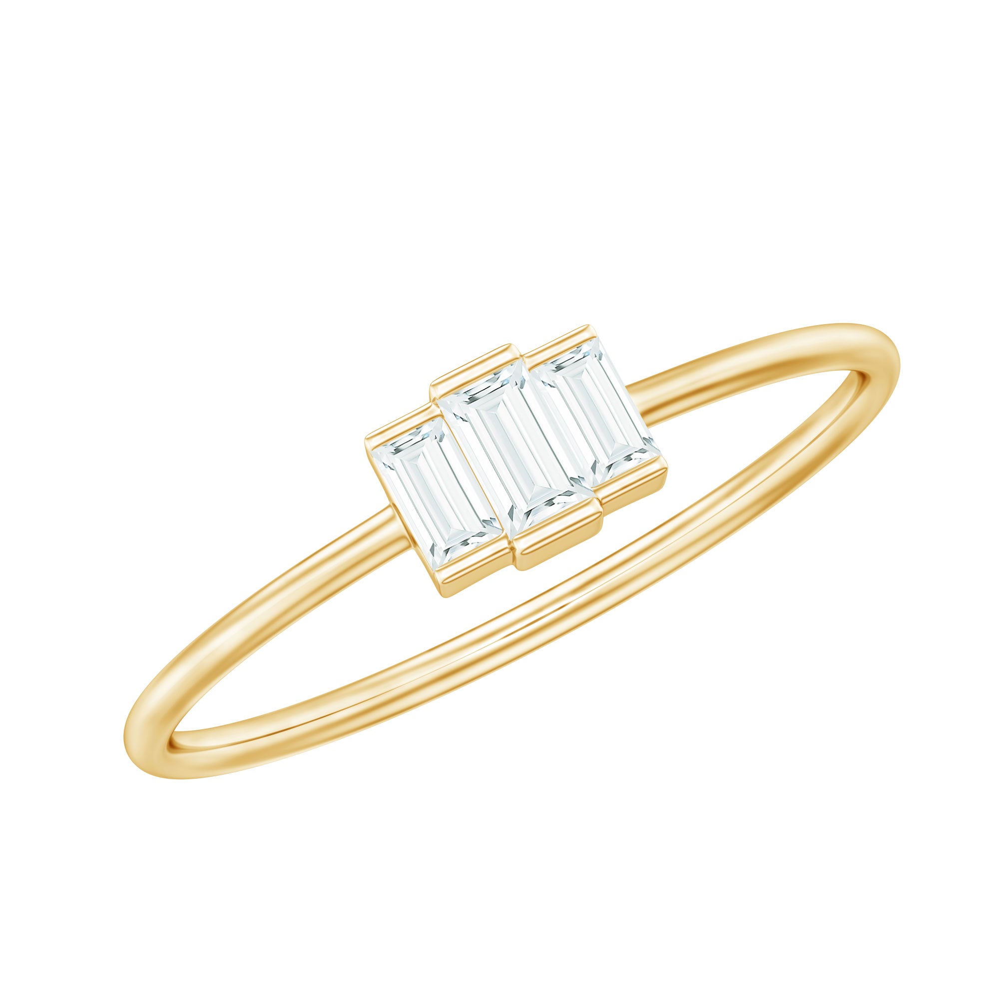 Minimalist Baguette Cut Moissanite 3 Stone Promise Ring D-VS1 - Rosec Jewels