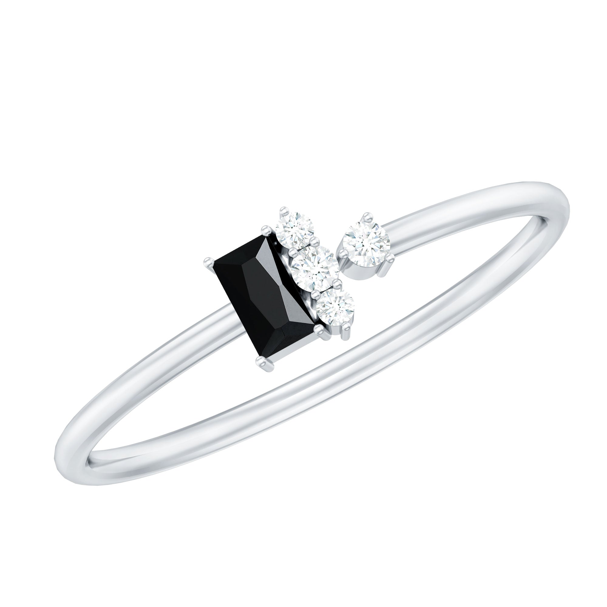 Dainty Promise Ring with Octagon Cut Black Spinel and Diamond