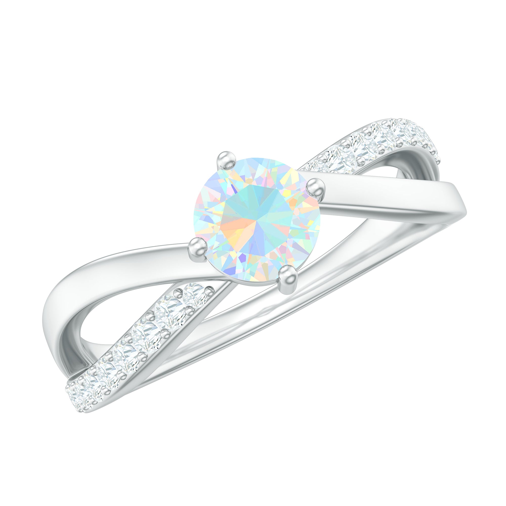 Natural Ethiopian Rainbow Opal Diamond Engagement Ring with Twisted Shank