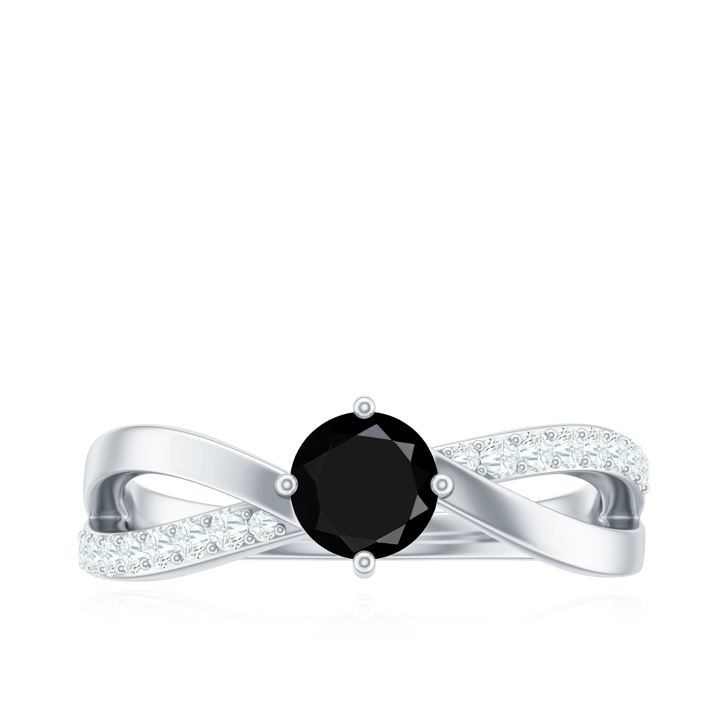5mm Round Black Onyx Solitaire Infinity Ring with Diamond AAA - Rosec Jewels