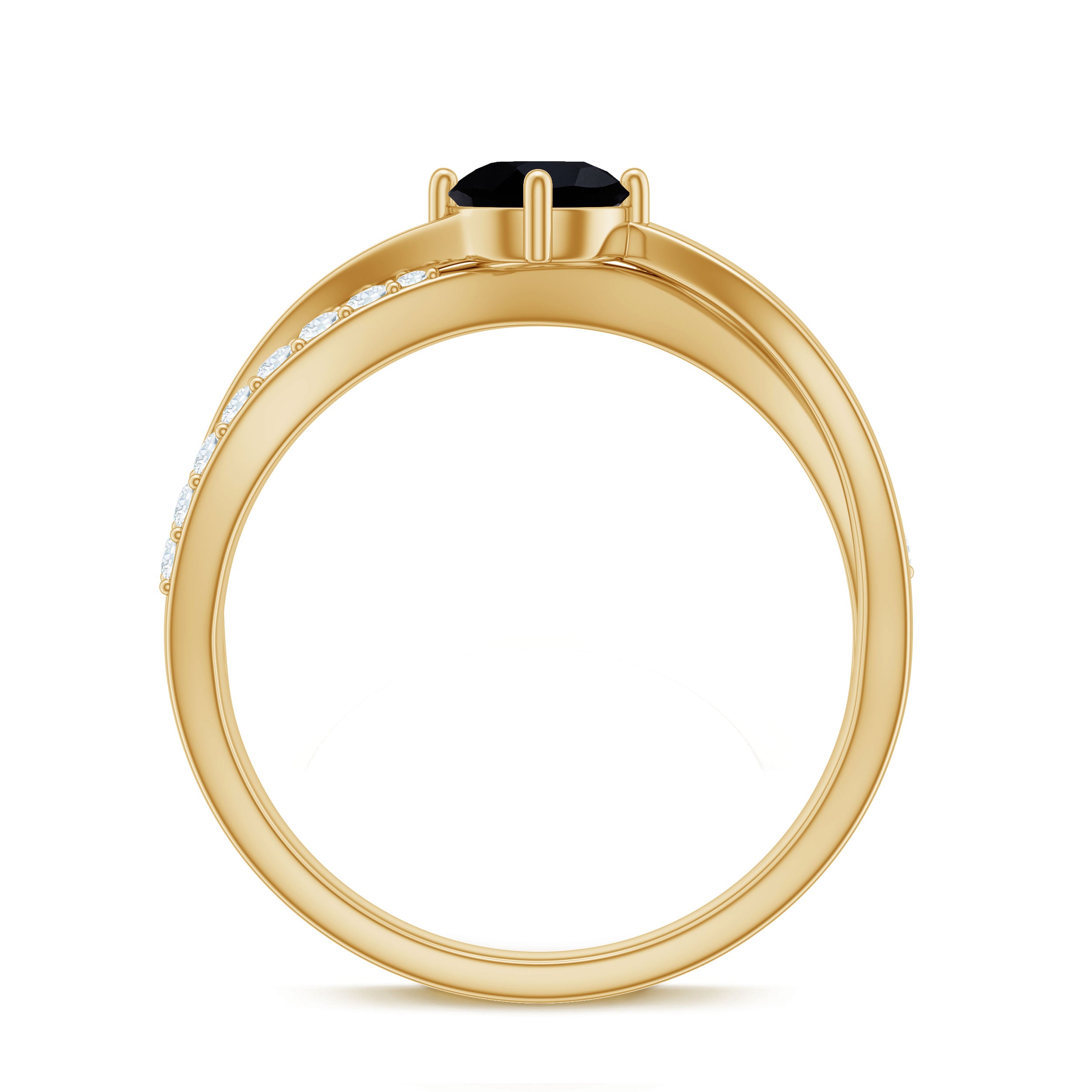 5mm Round Black Onyx Solitaire Infinity Ring with Diamond AAA - Rosec Jewels