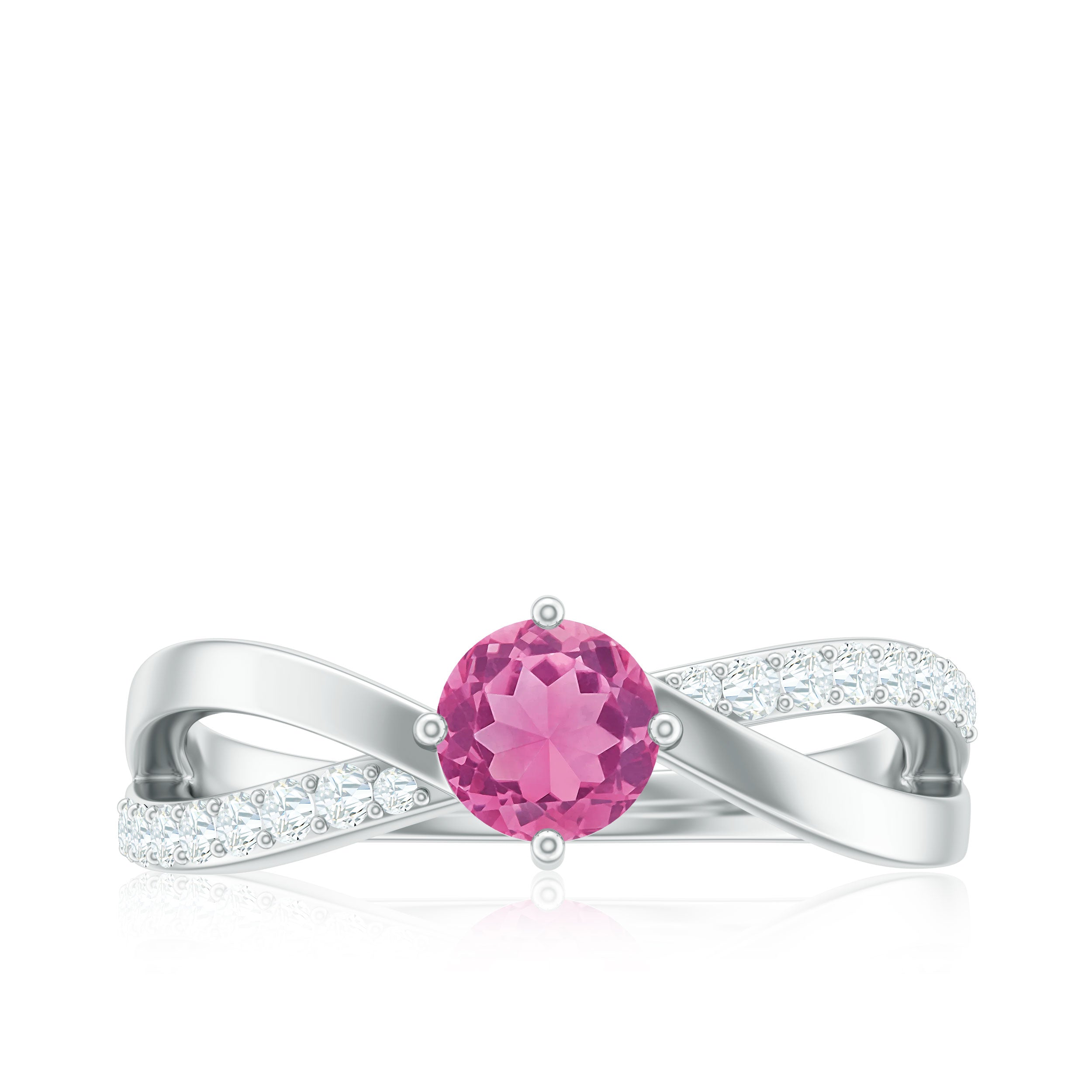 1/2 CT Pink Tourmaline Solitaire and Diamond Infinity Ring AAA - Rosec Jewels
