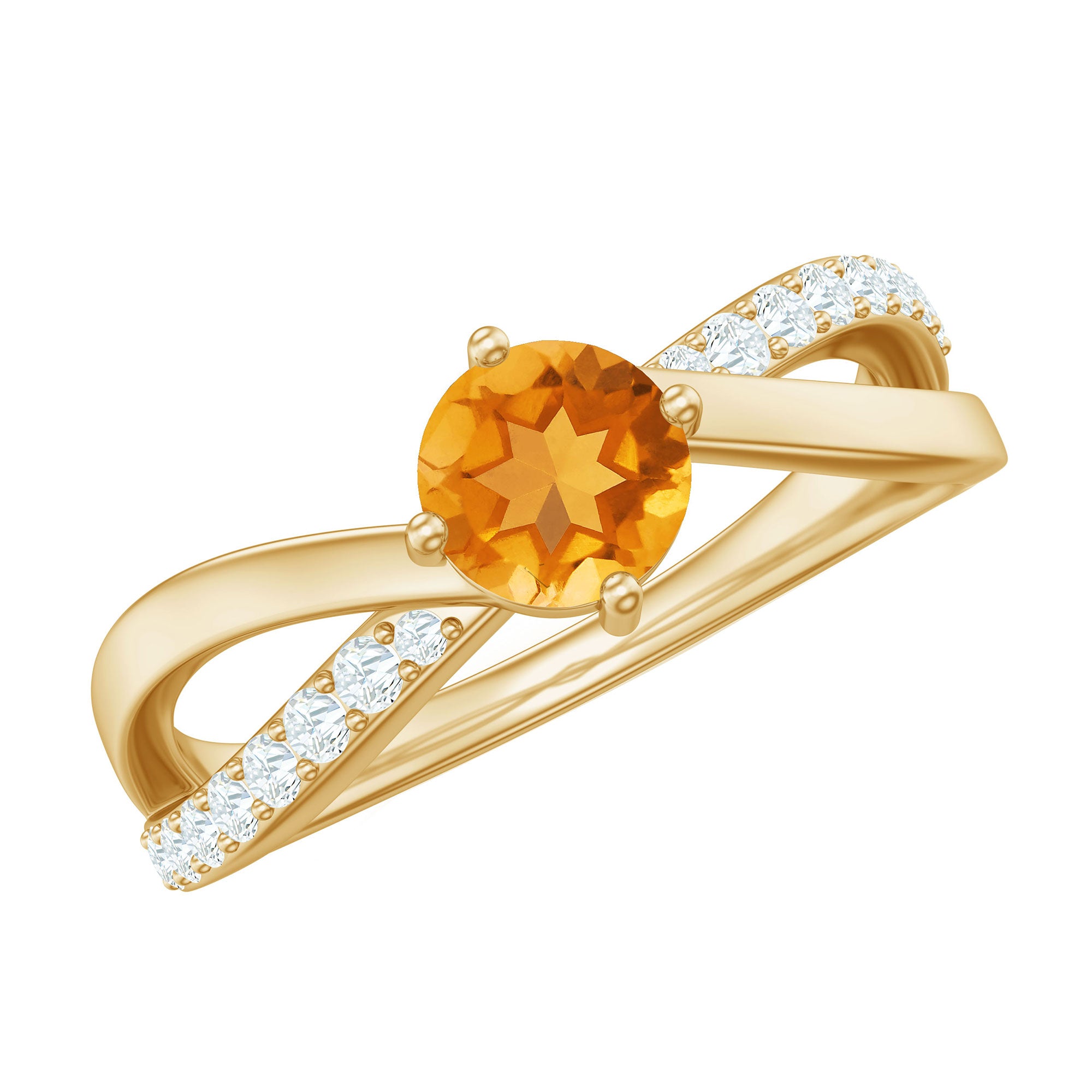 Certified Real Citrine Engagement Ring with Diamond Criss Cross Shank AAA - Rosec Jewels